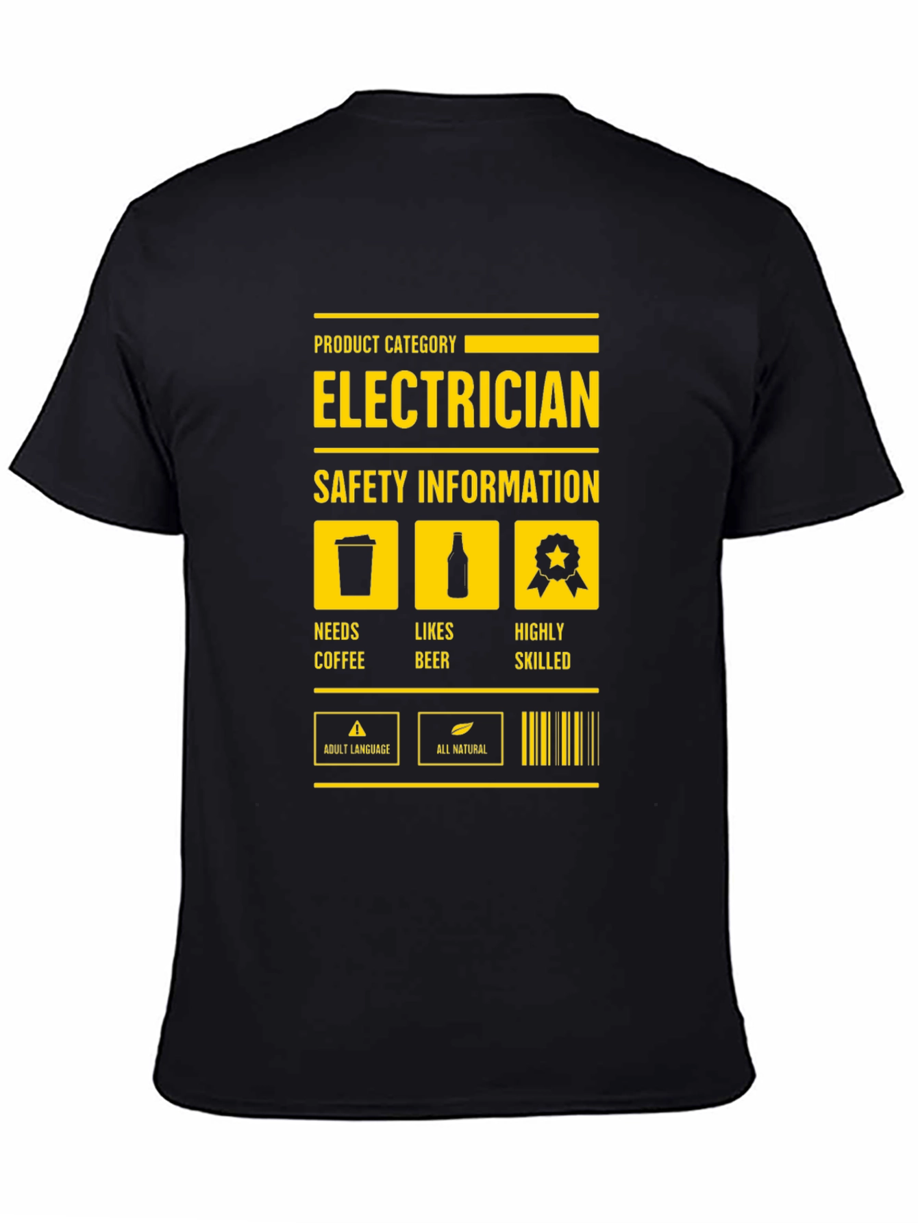 Black Electrician Safety Information Black T-Shirt view 4