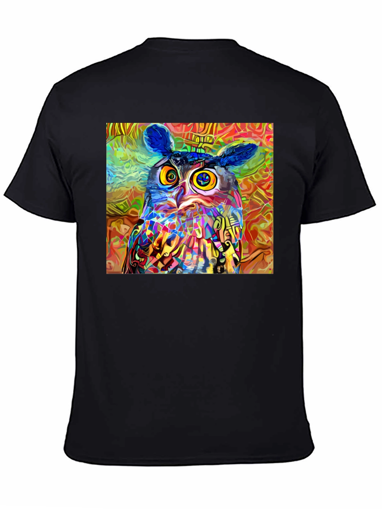 Black Psychedelic Owl Graphic Tee - Black Cotton Blend view 4