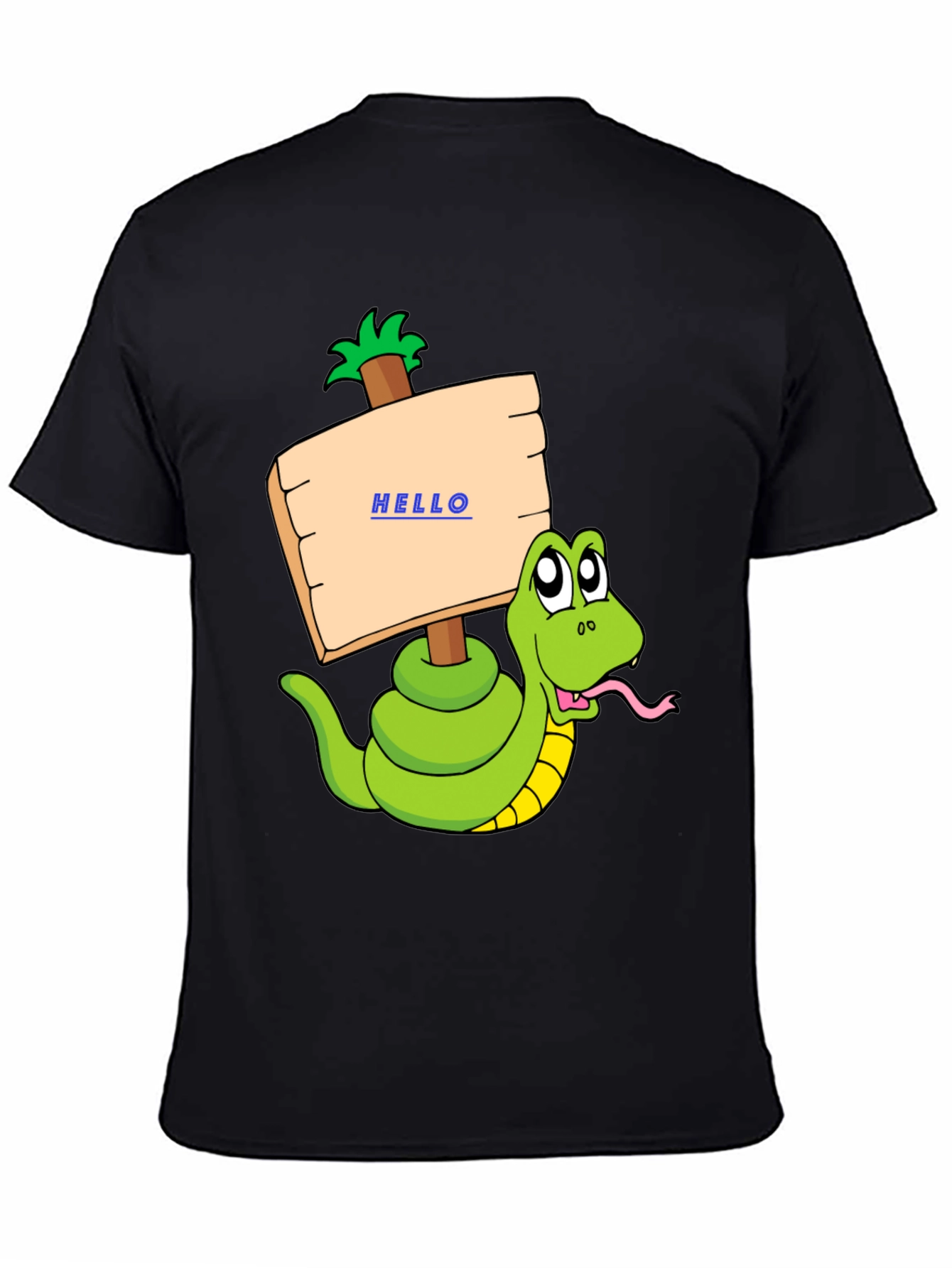 Black Funny Snake Graphic T-Shirt - Hello Sign view 4