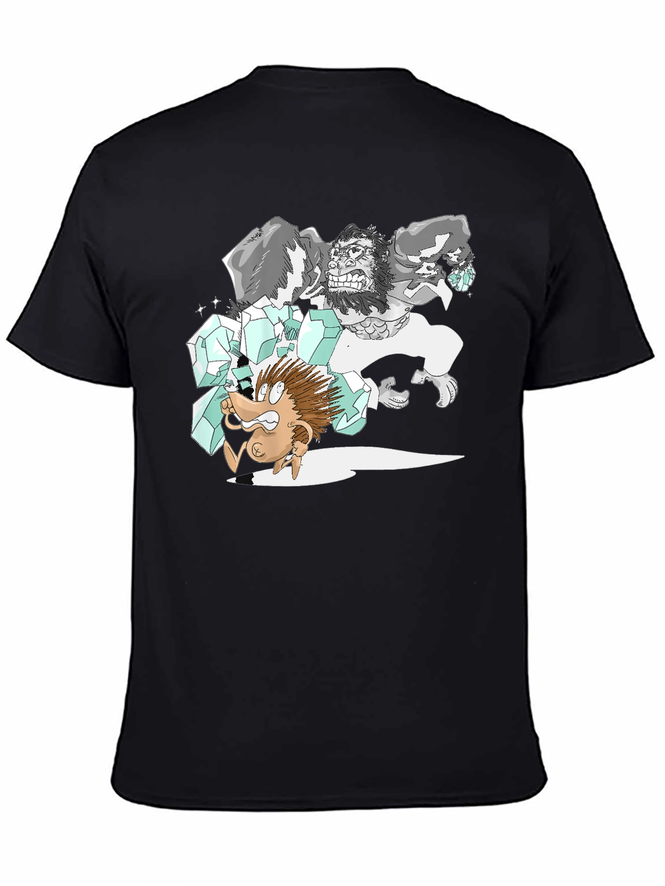 Black Cartoon Gorilla Graphic Tee - Black Cotton T-Shirt view 4