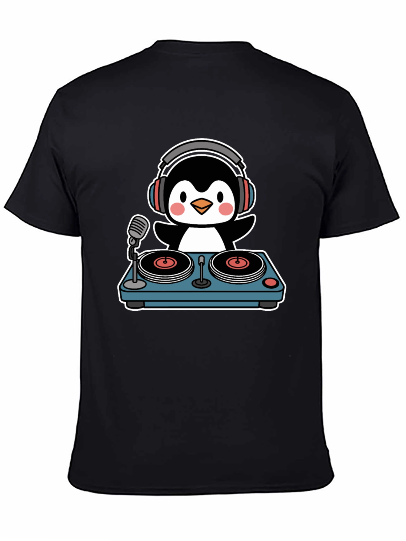 Black DJ Penguin Black T-Shirt - Music Lover's Tee view 4