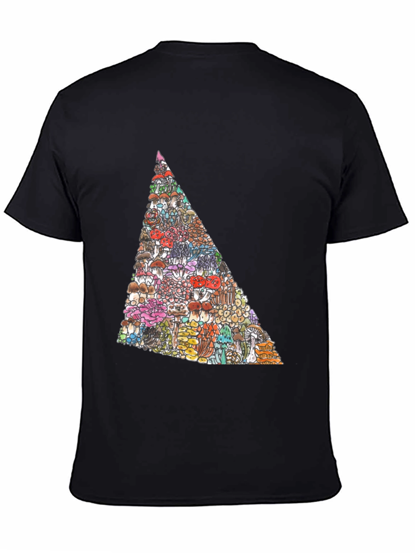 Black Funky Mushroom Triangle Graphic Black T-Shirt view 4