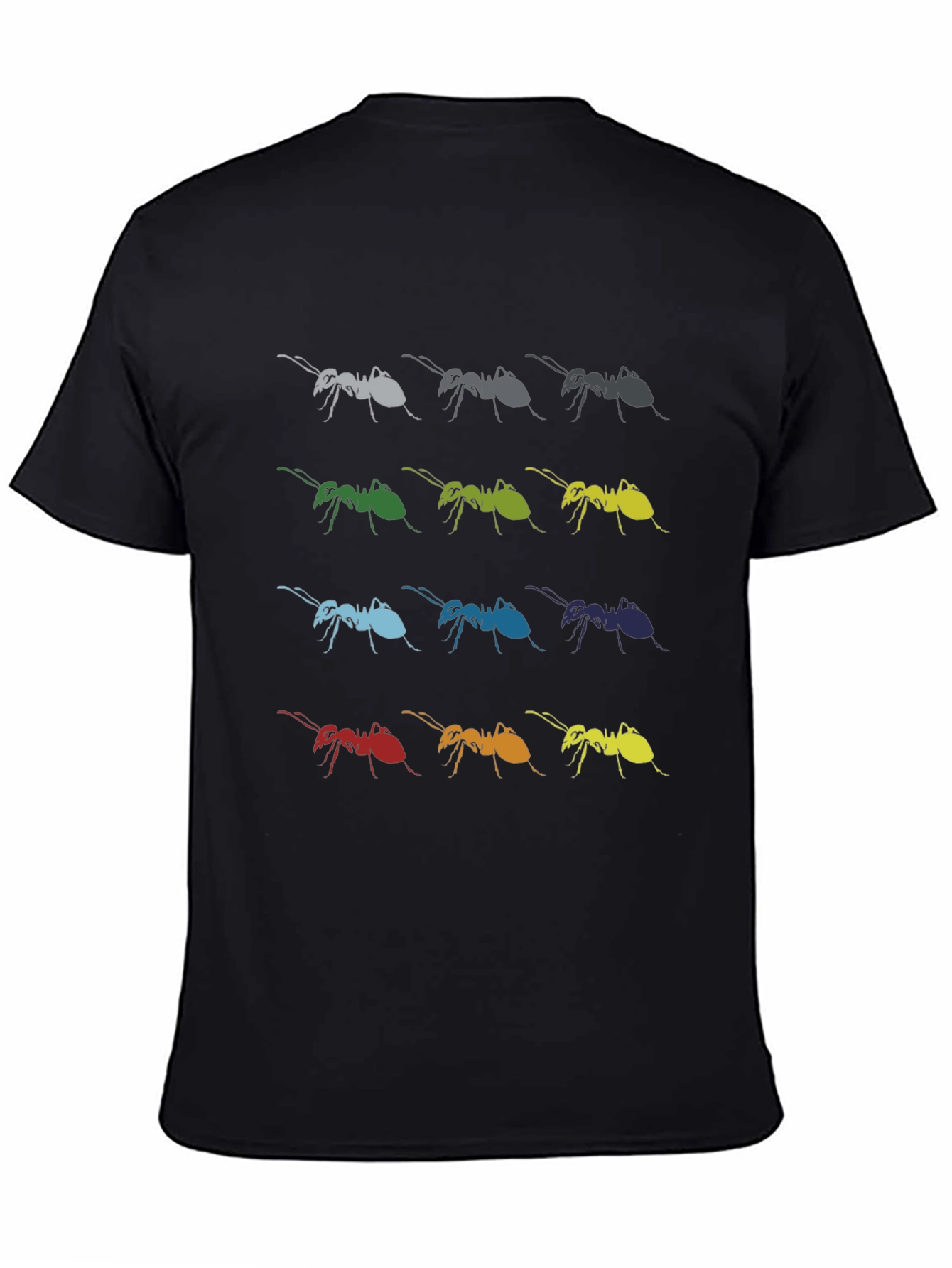 Black Colorful Ants Pattern Black T-Shirt view 4