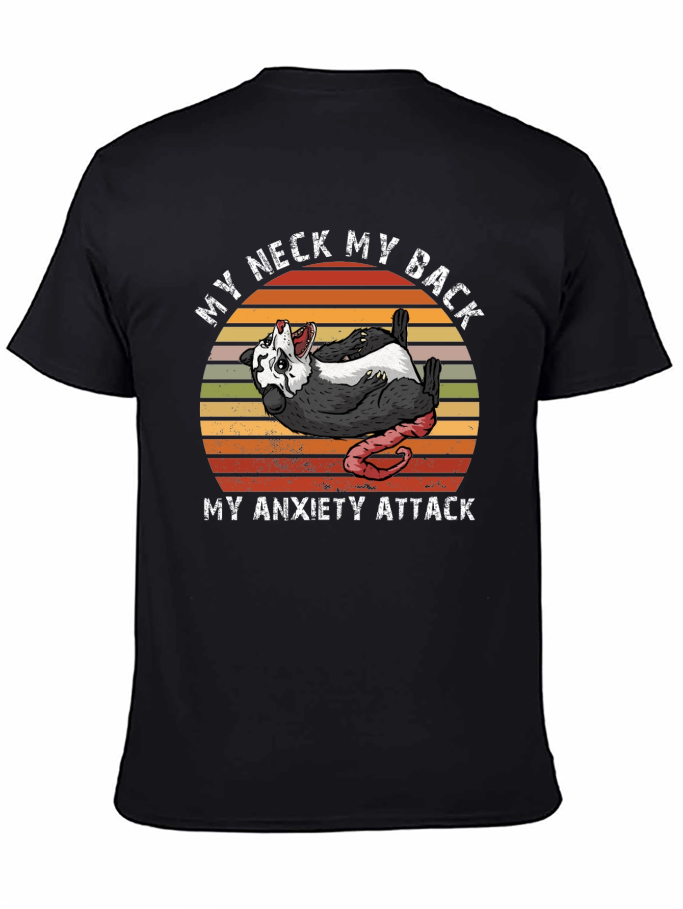Black Funny Opossum Anxiety Attack Graphic T-Shirt view 4