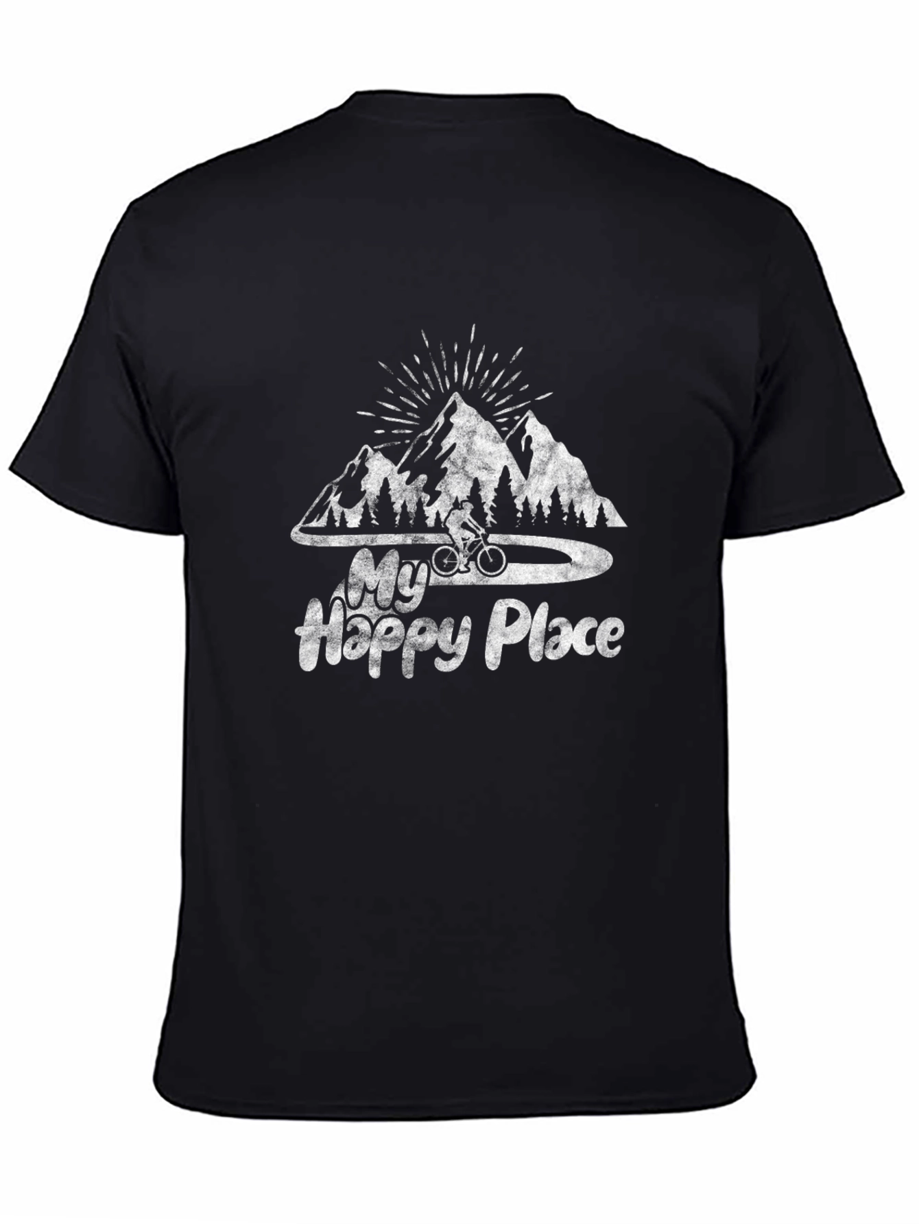 Black My Happy Place Mountain Biking Graphic Tee view 4