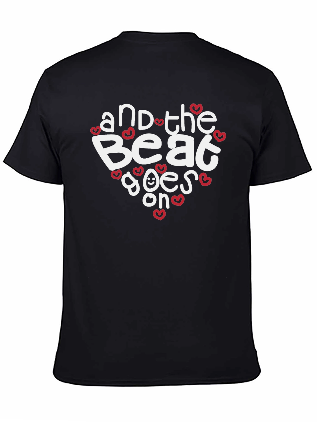 Black And The Beat Goes On T-Shirt - Stylish Heart Design view 4