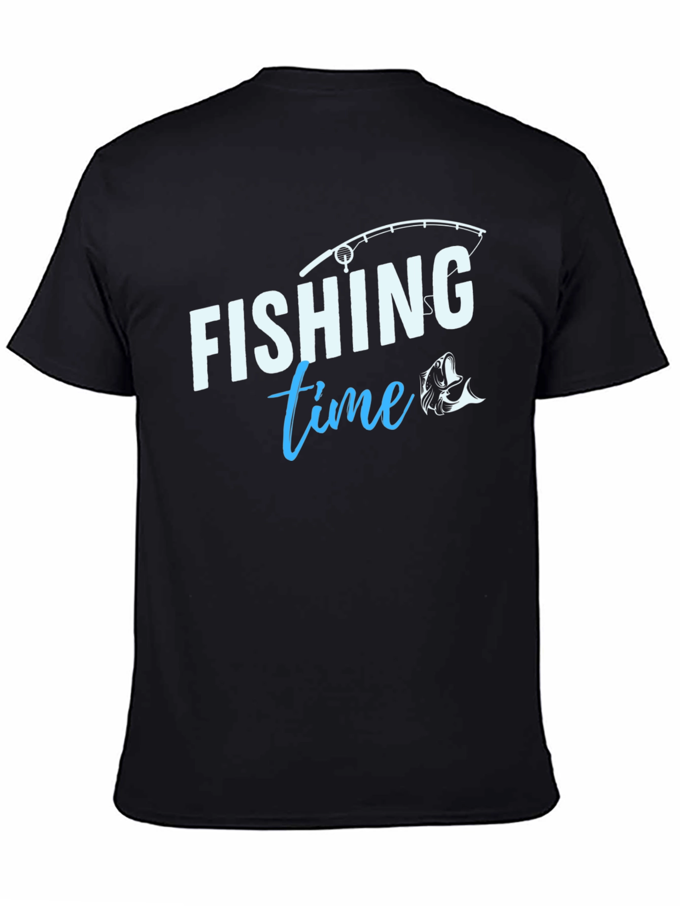 Black Fishing Time T-Shirt - Black Crew Neck Tee view 4