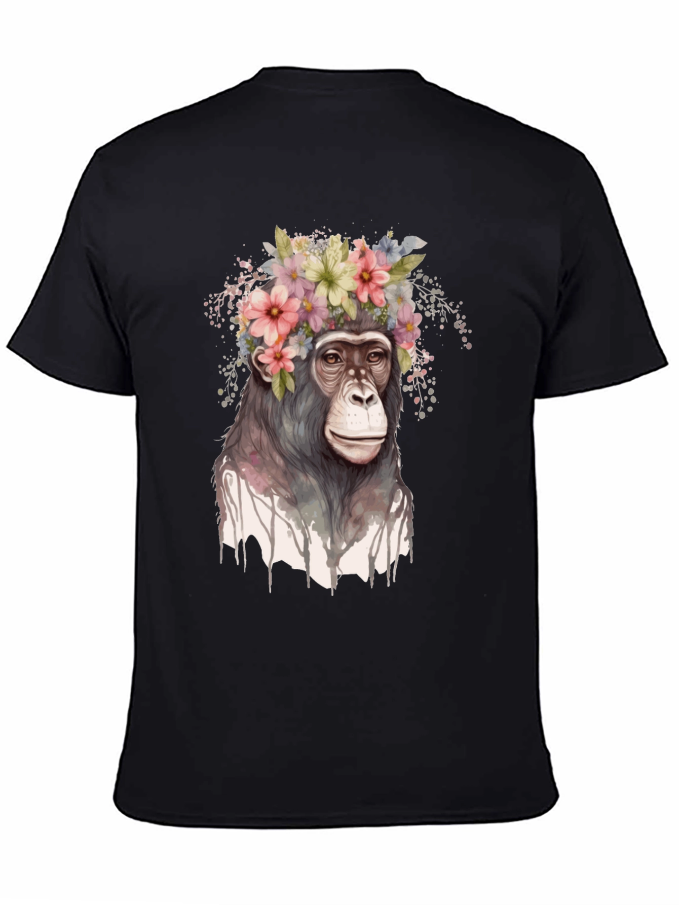 Black Floral Crown Chimp Graphic Tee view 4