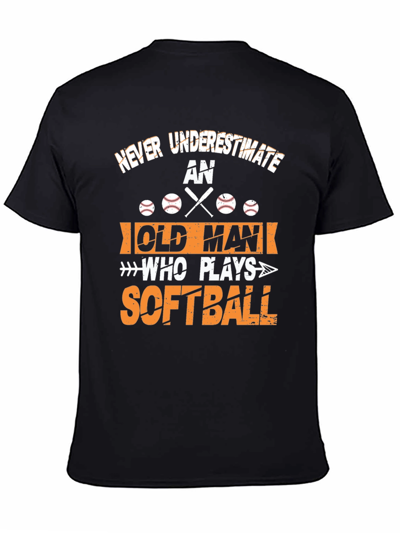 Black Never Underestimate Old Man Softball T-Shirt view 4