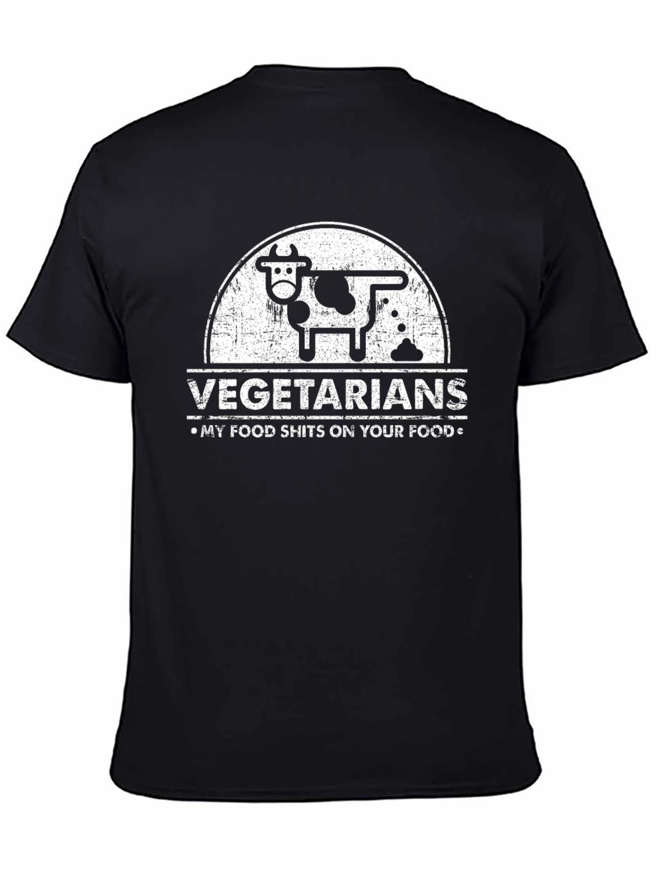 Black Vegetarian Humor T-Shirt - My Food Shits On Your Food view 4