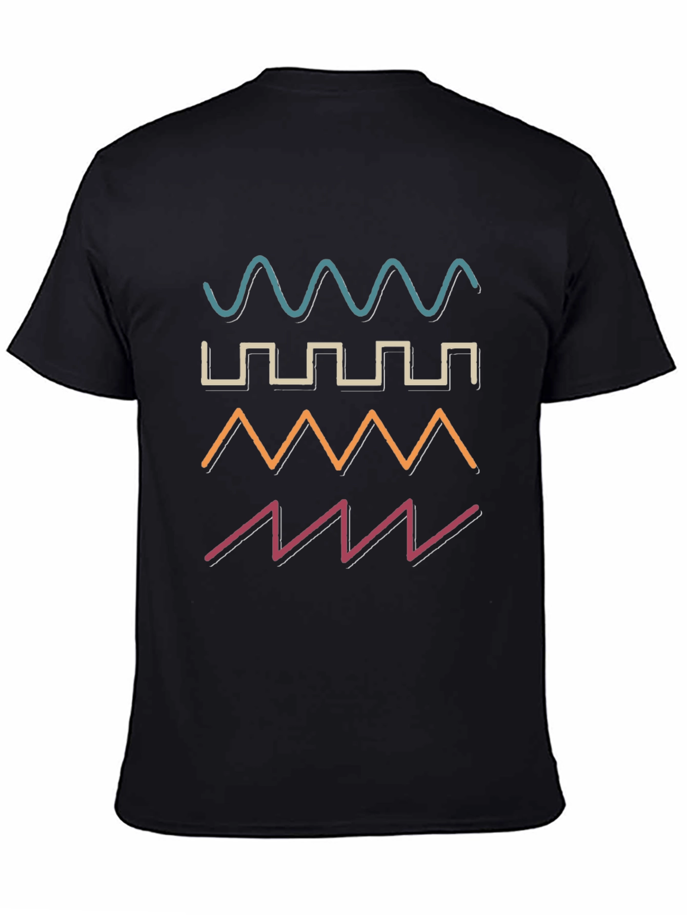 Black Retro Waveform Graphic Tee - Black Cotton T-Shirt view 4