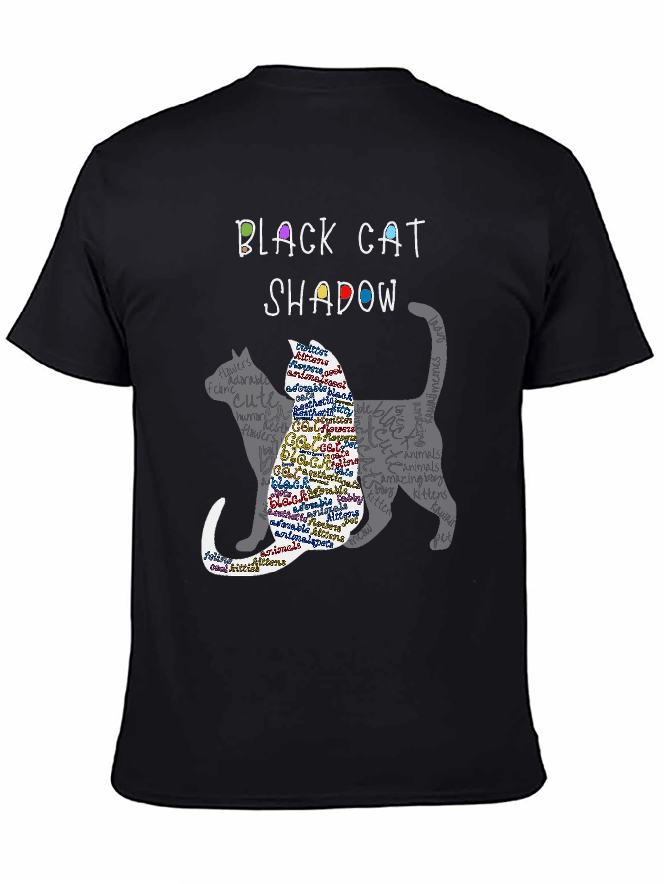 Black Black Cat Shadow Graphic T-Shirt view 4