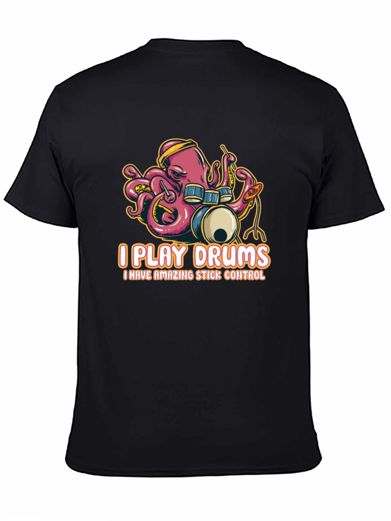 Black Octopus Drummer T-Shirt - I Play Drums view 4