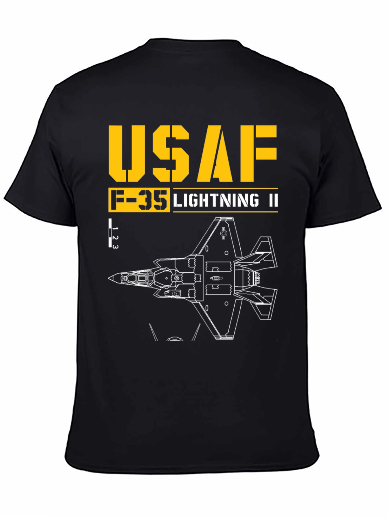 Black USAF F-35 Lightning II Blueprint T-Shirt view 4