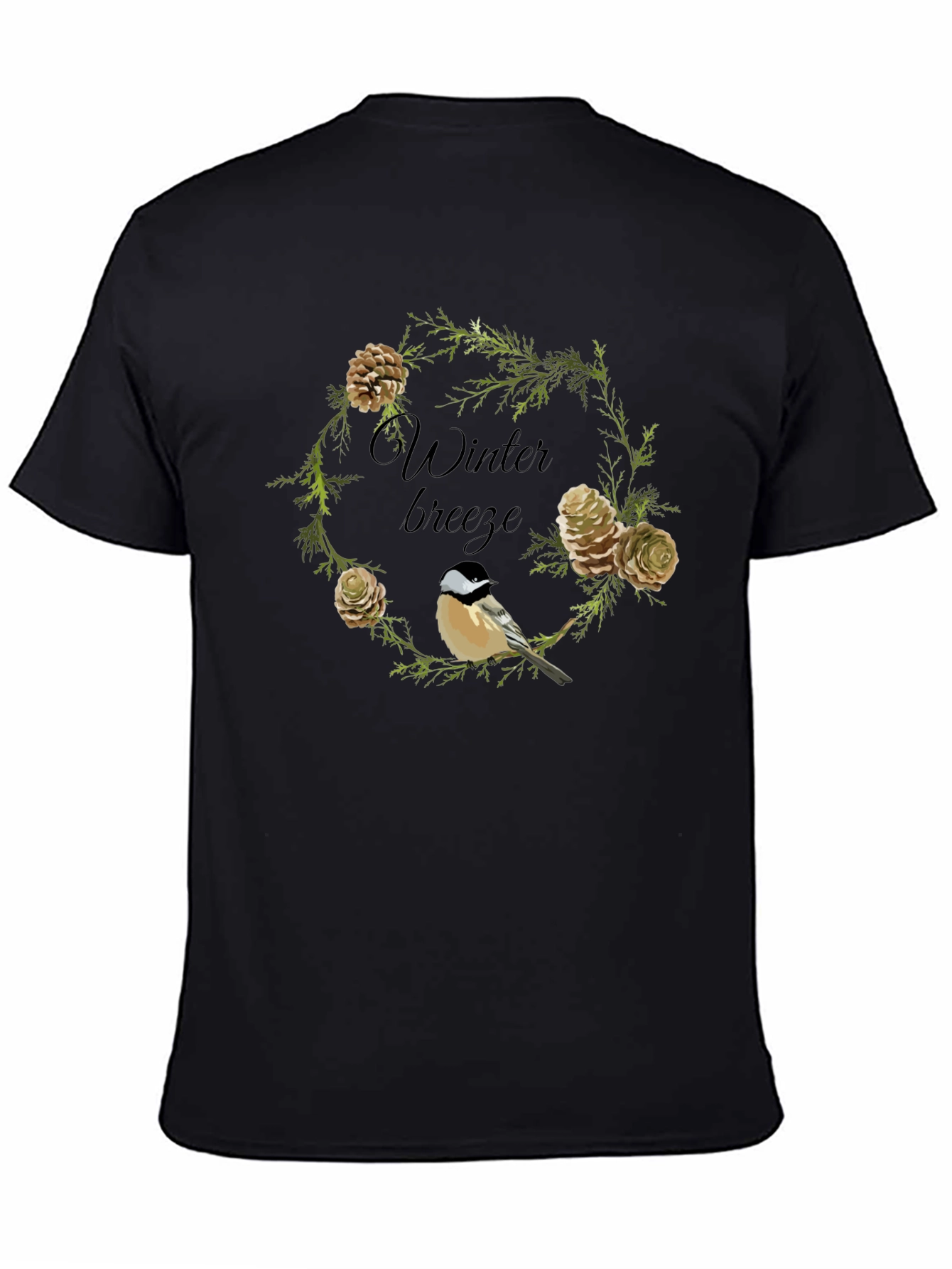 Black Winter Breeze Bird & Pine Cone Graphic Tee view 4