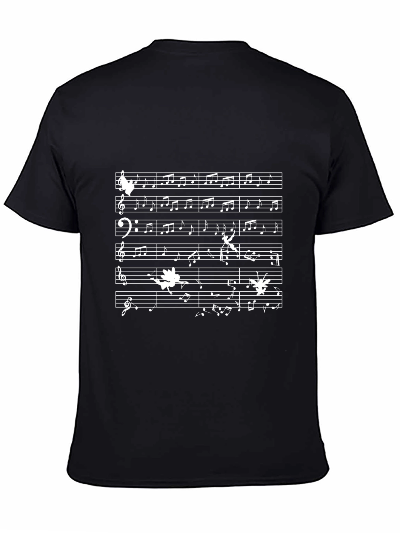 Black Musical Notes T-Shirt - Black Cotton Tee view 4