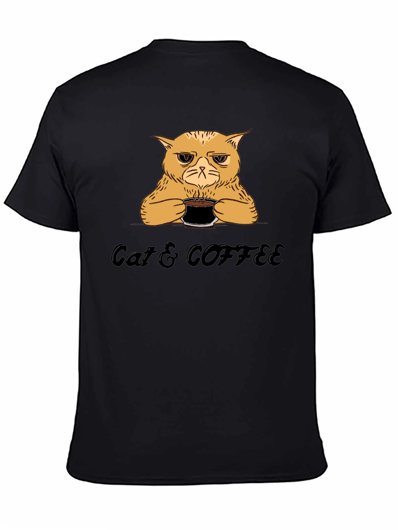 Black Cat & Coffee Graphic T-Shirt - Funny Novelty Tee view 4