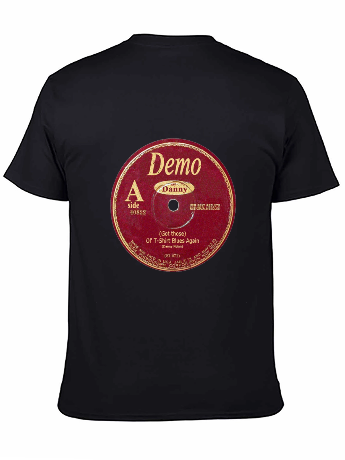 Black Retro Vinyl Record Graphic T-Shirt view 4