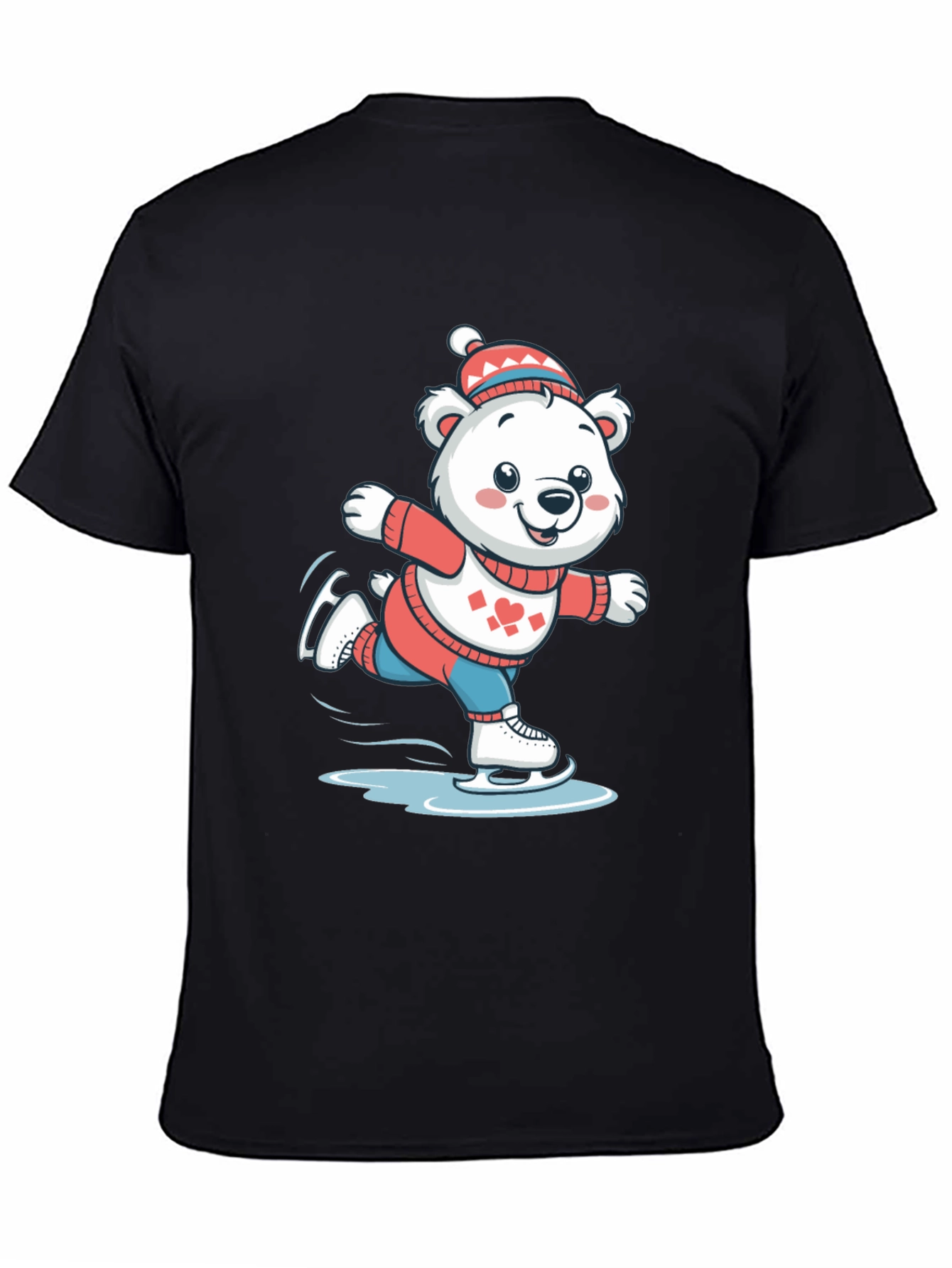Black Ice Skating Bear T-Shirt view 4