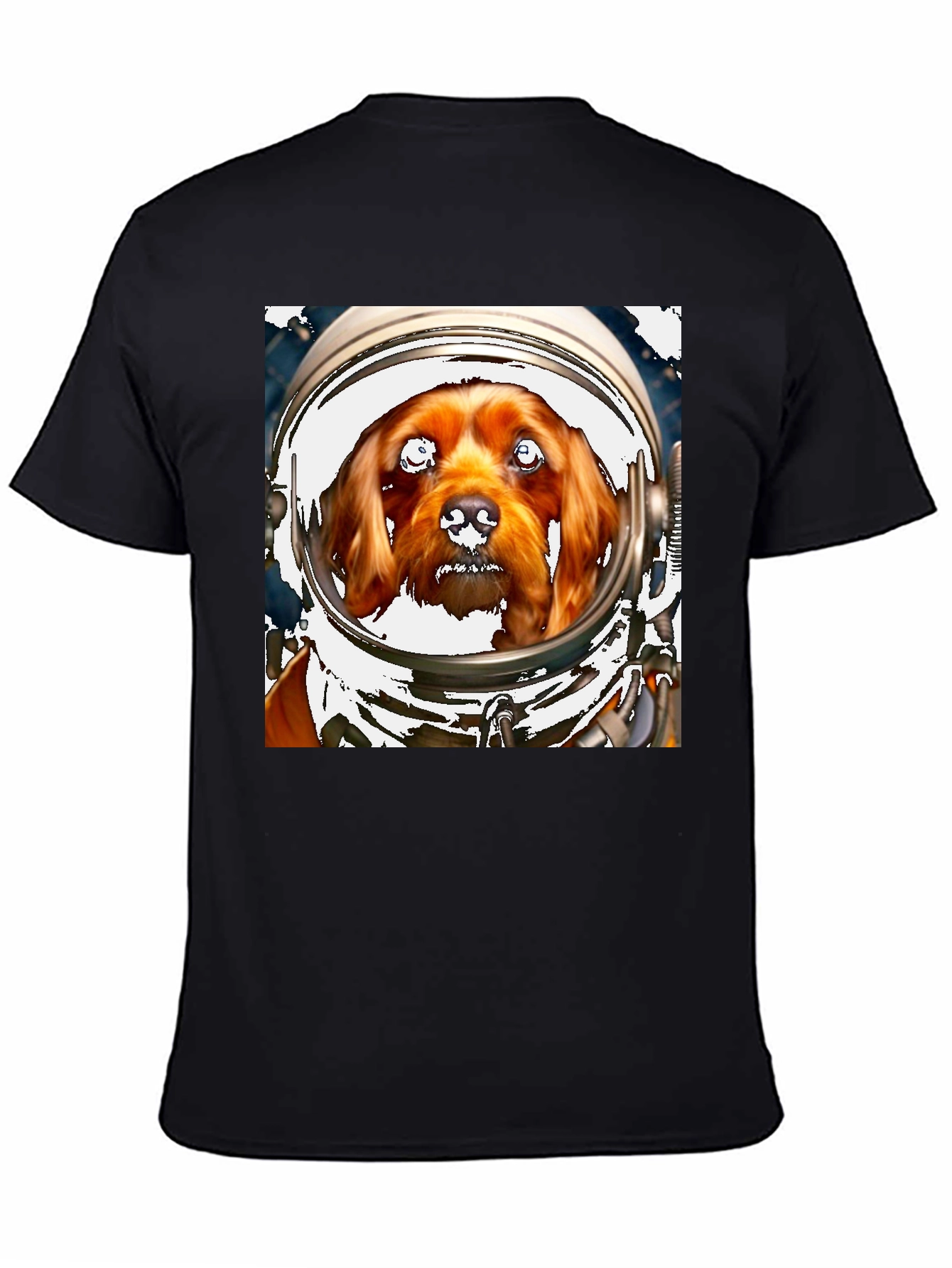 Black Dog in Space Helmet T-Shirt - Unique Pet Lover Tee view 4