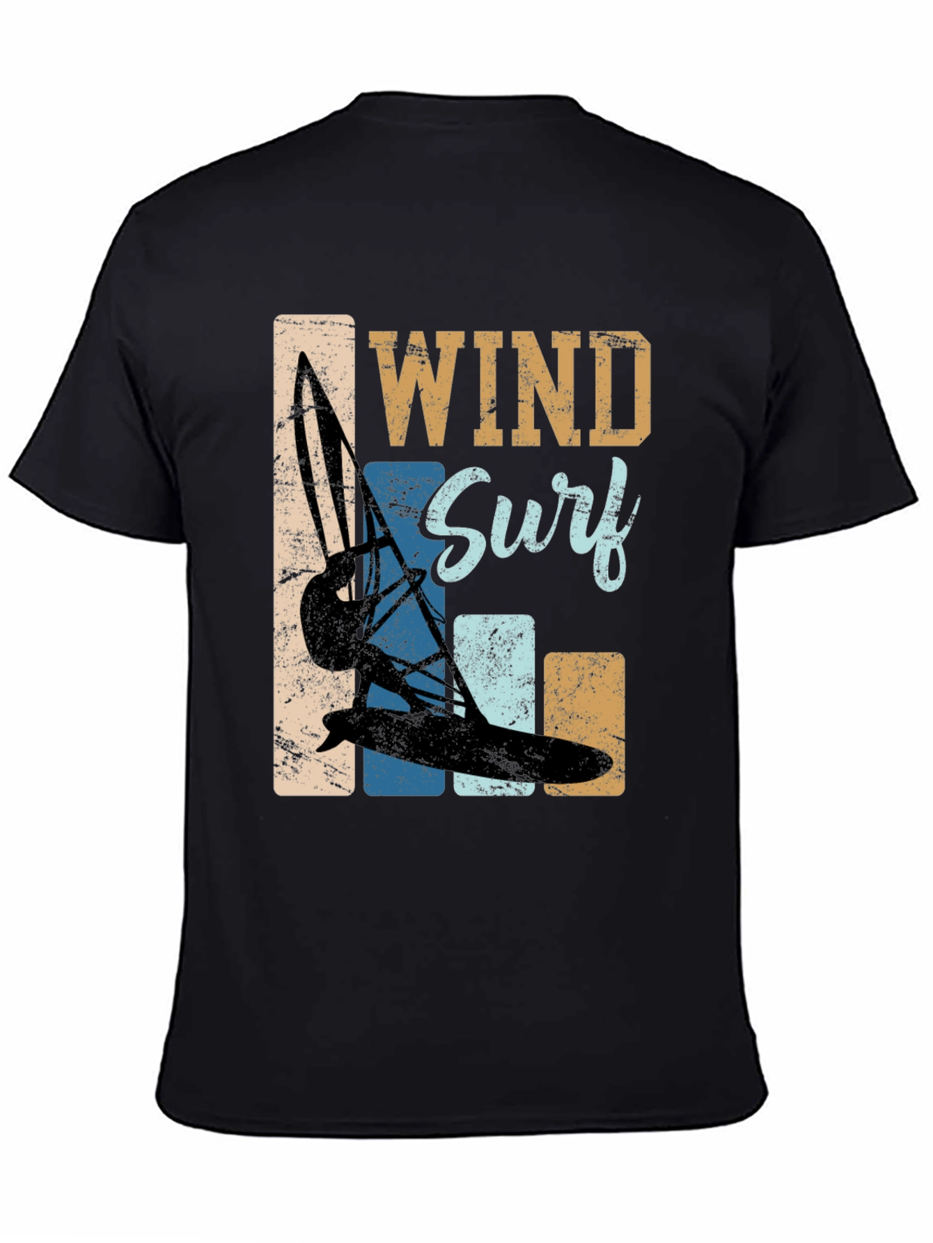 Black Wind Surf Graphic Tee - Retro Water Sports T-Shirt view 4
