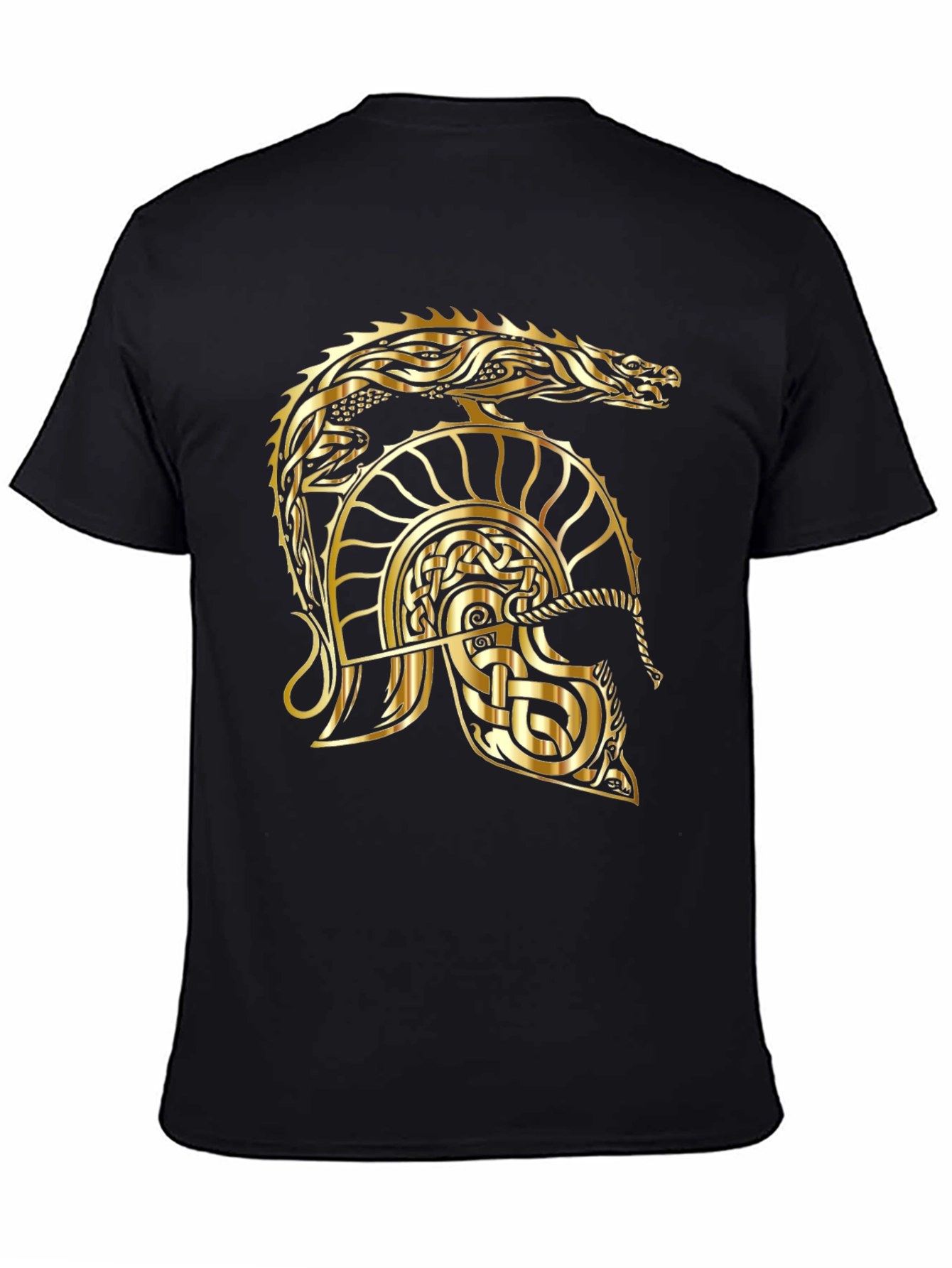 Black Gold Dragon Helmet Black T-Shirt view 4