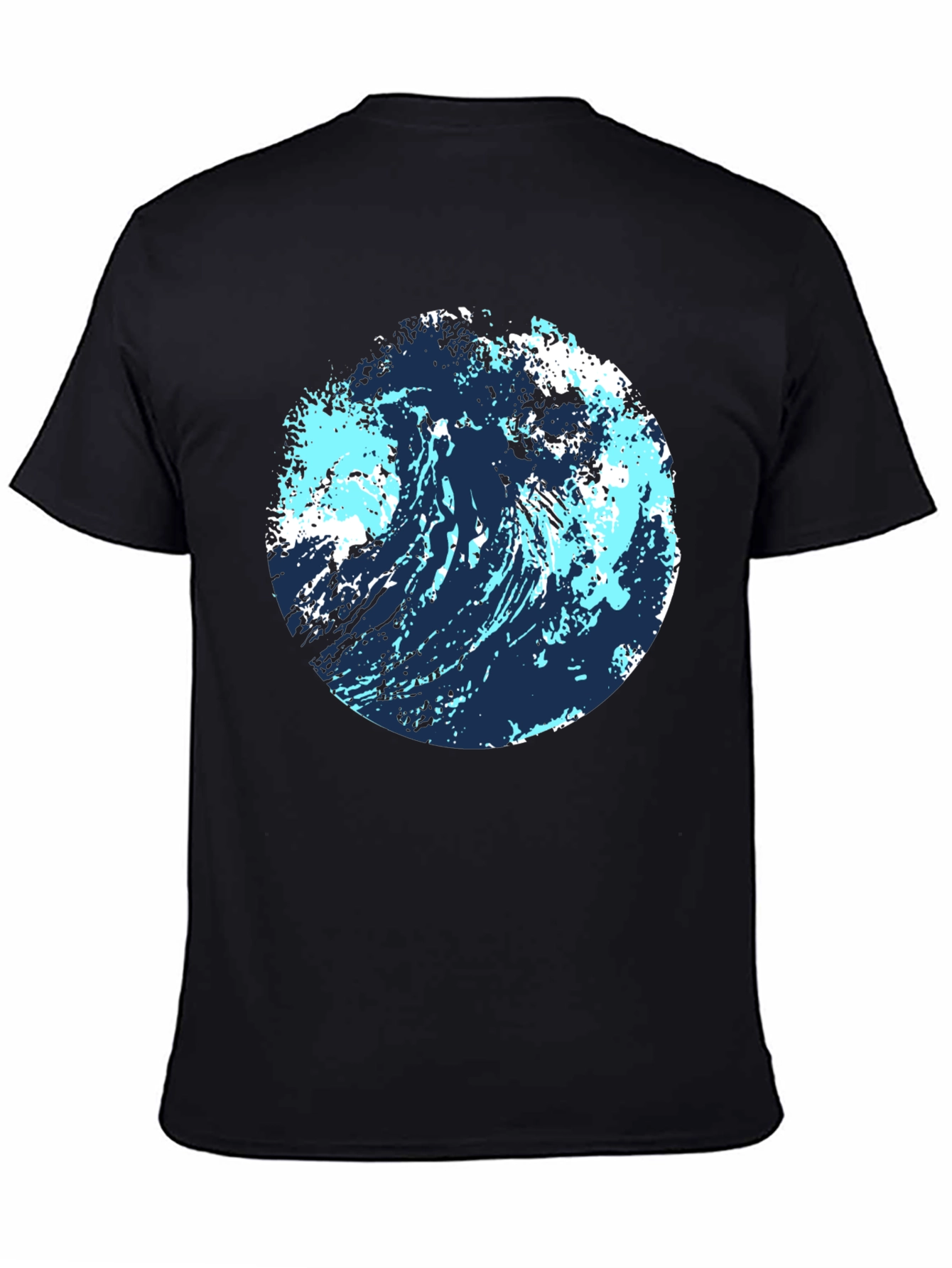 Black Abstract Wave Graphic Tee - Black Cotton Blend view 4