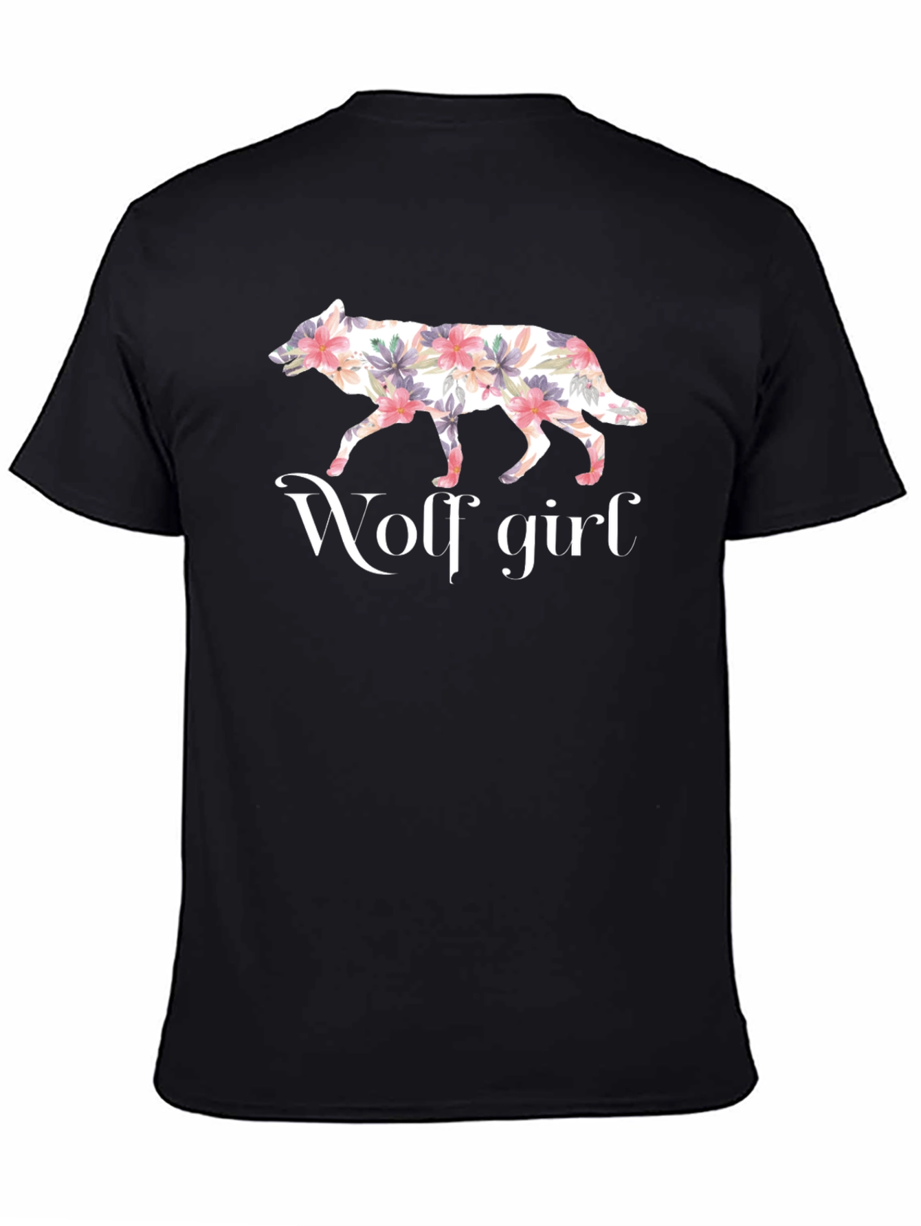 Black Floral Wolf Girl Graphic Tee - Stylish Unisex T-Shirt view 4