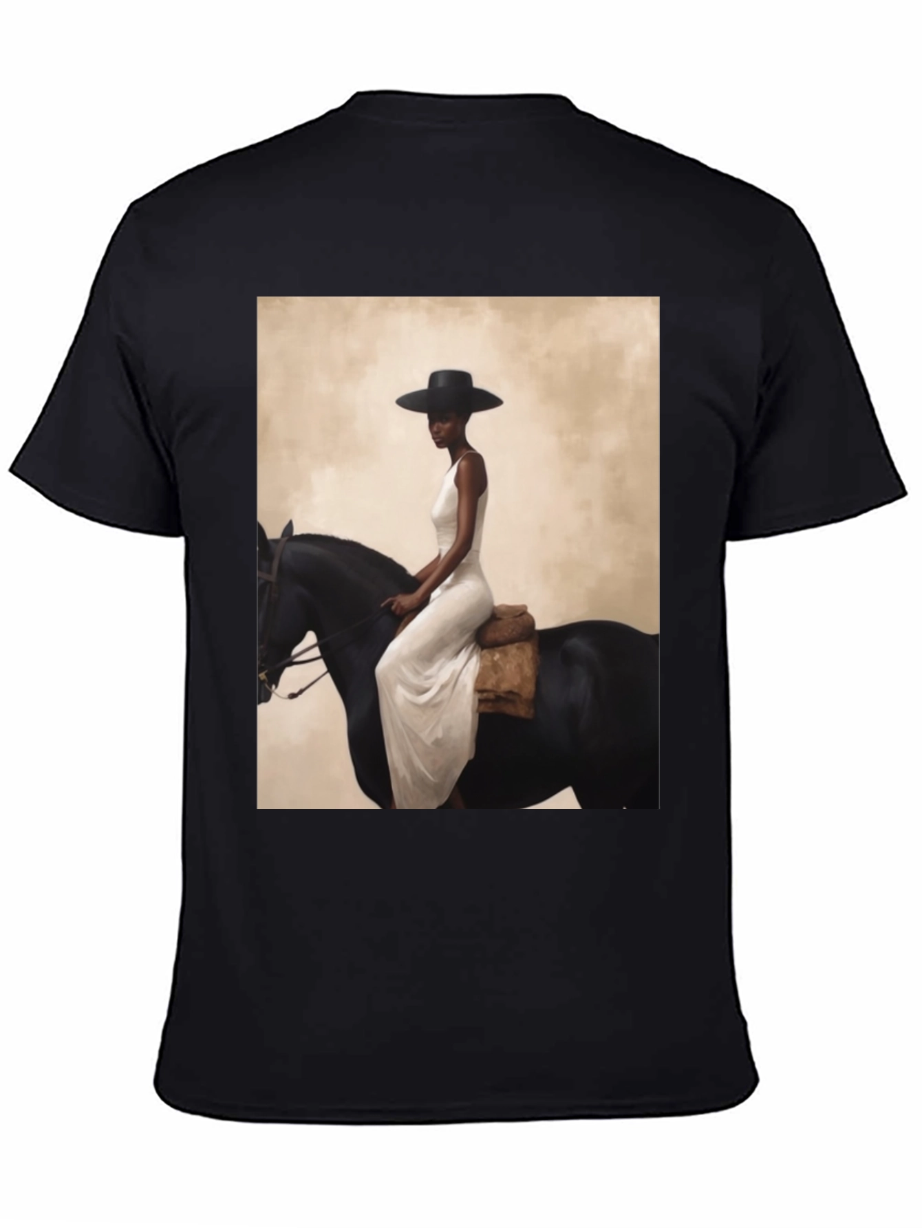 Black Elegant Woman on Horseback Graphic Tee - Black view 4