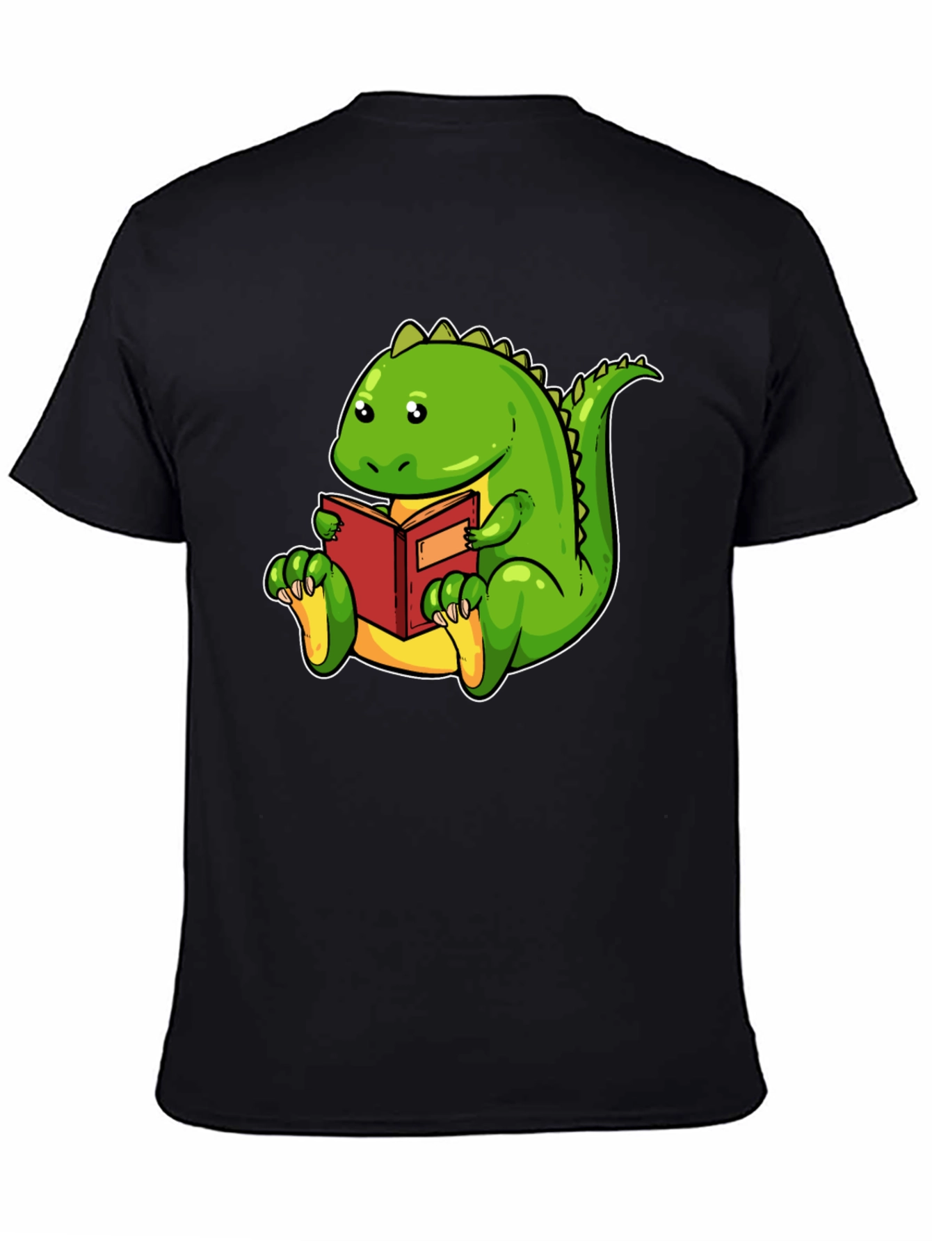 Black Dinosaur Reading Book Black T-Shirt view 4