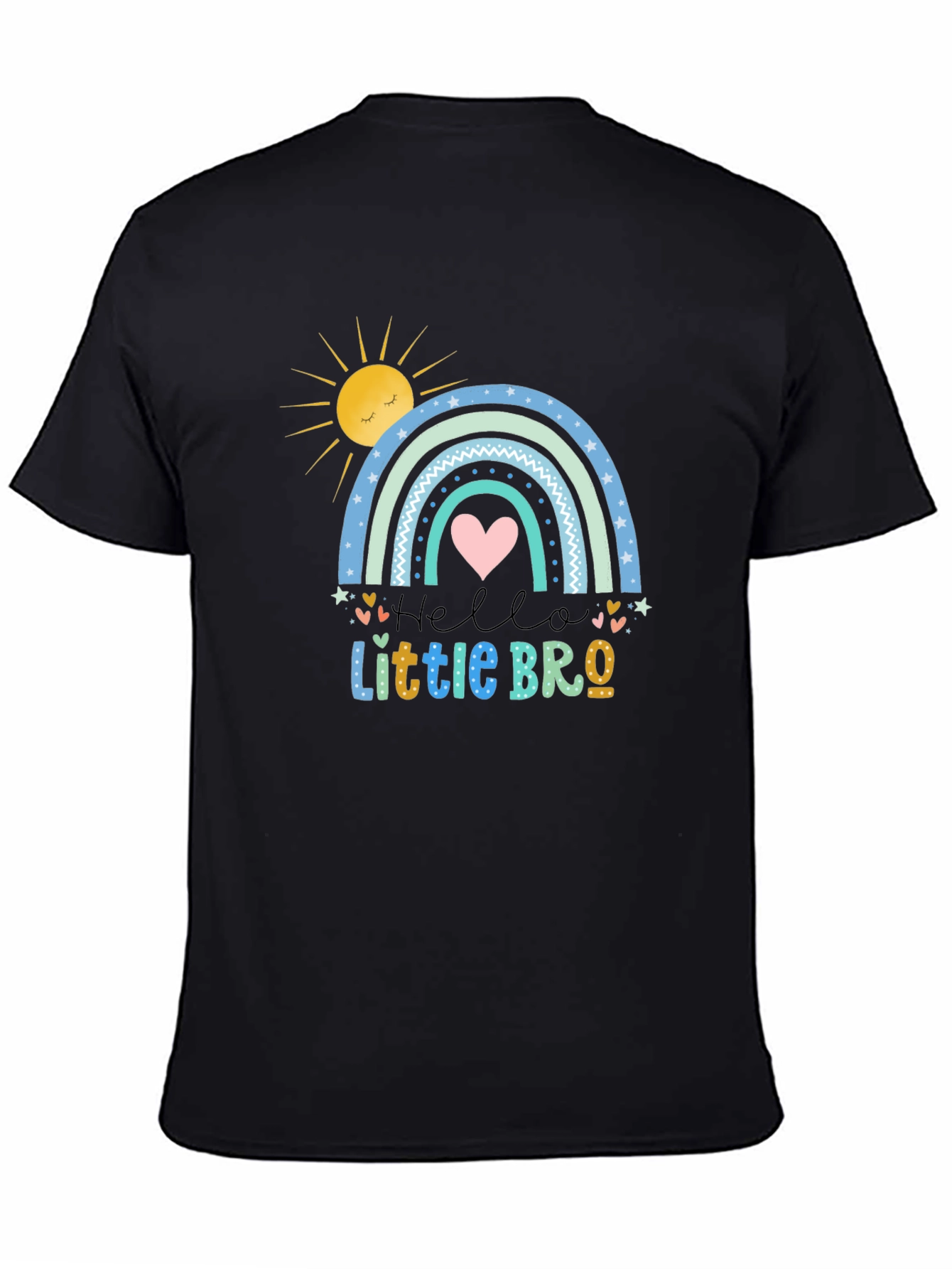 Black Hello Little Bro T-Shirt, Rainbow Design view 4