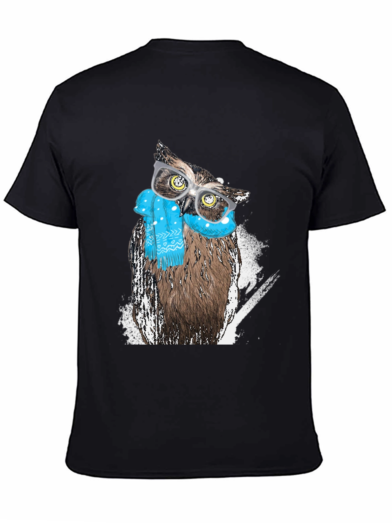 Black Owl with Glasses Graphic Print T-Shirt view 4