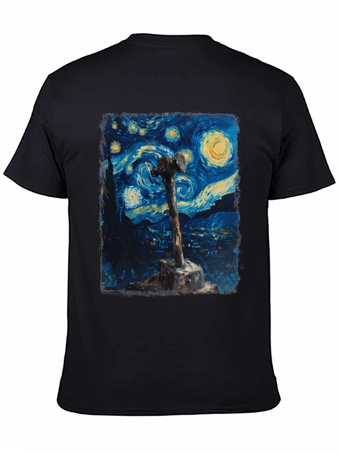 Black Starry Night Hammer Graphic Tee view 4