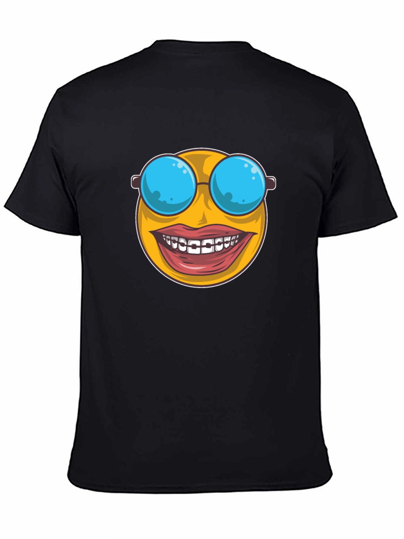Black Funny Emoji T-Shirt - Braces & Sunglasses view 4