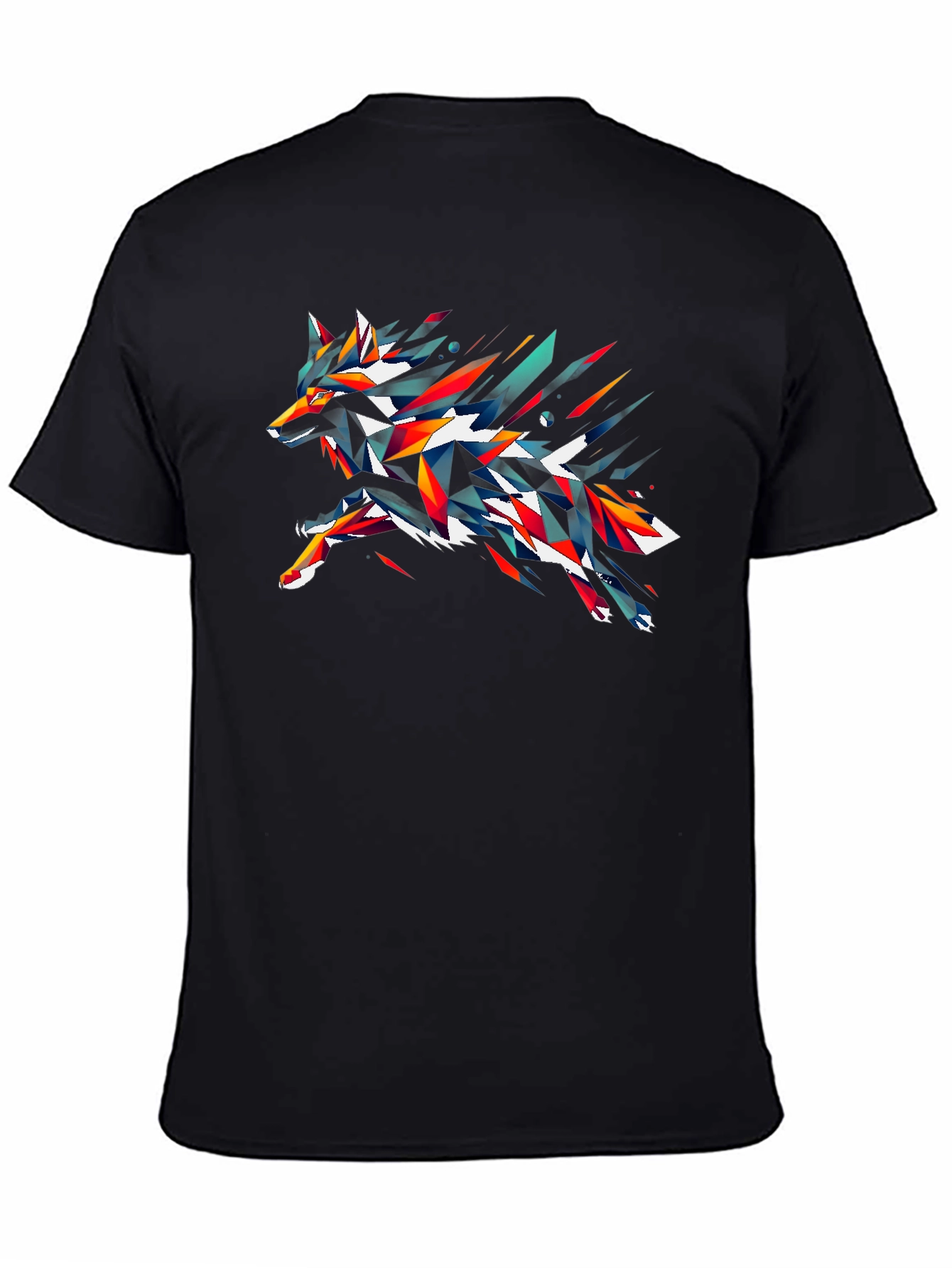Black Abstract Geometric Wolf Graphic T-Shirt - Black view 4