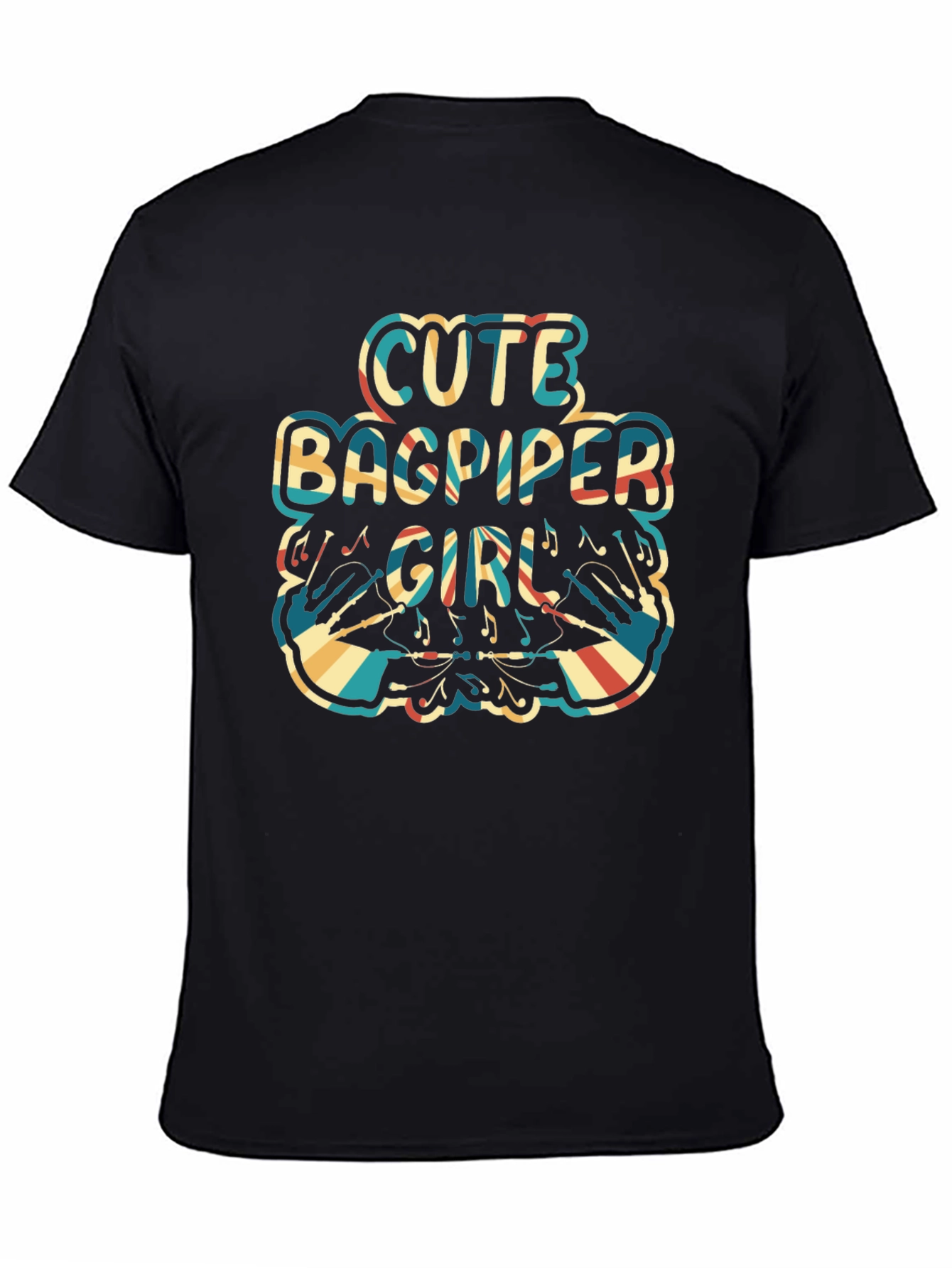 Black Cute Bagpiper Girl Retro T-Shirt view 4
