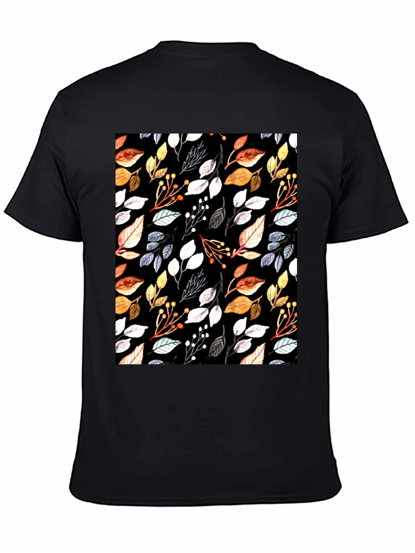 Black Autumn Leaf Print Black T-Shirt view 4