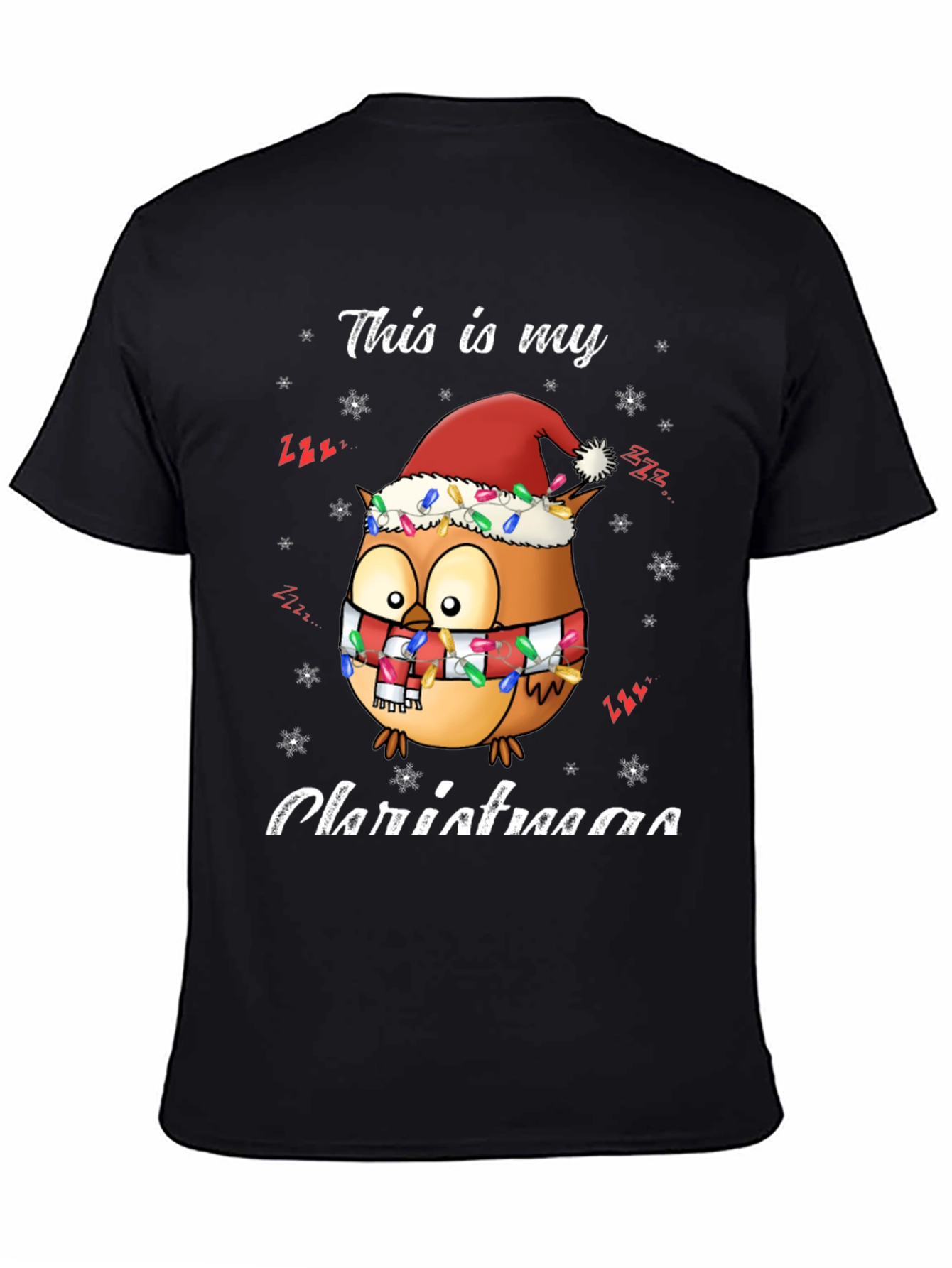 Black Owl Christmas T-Shirt Festive Holiday Tee view 4
