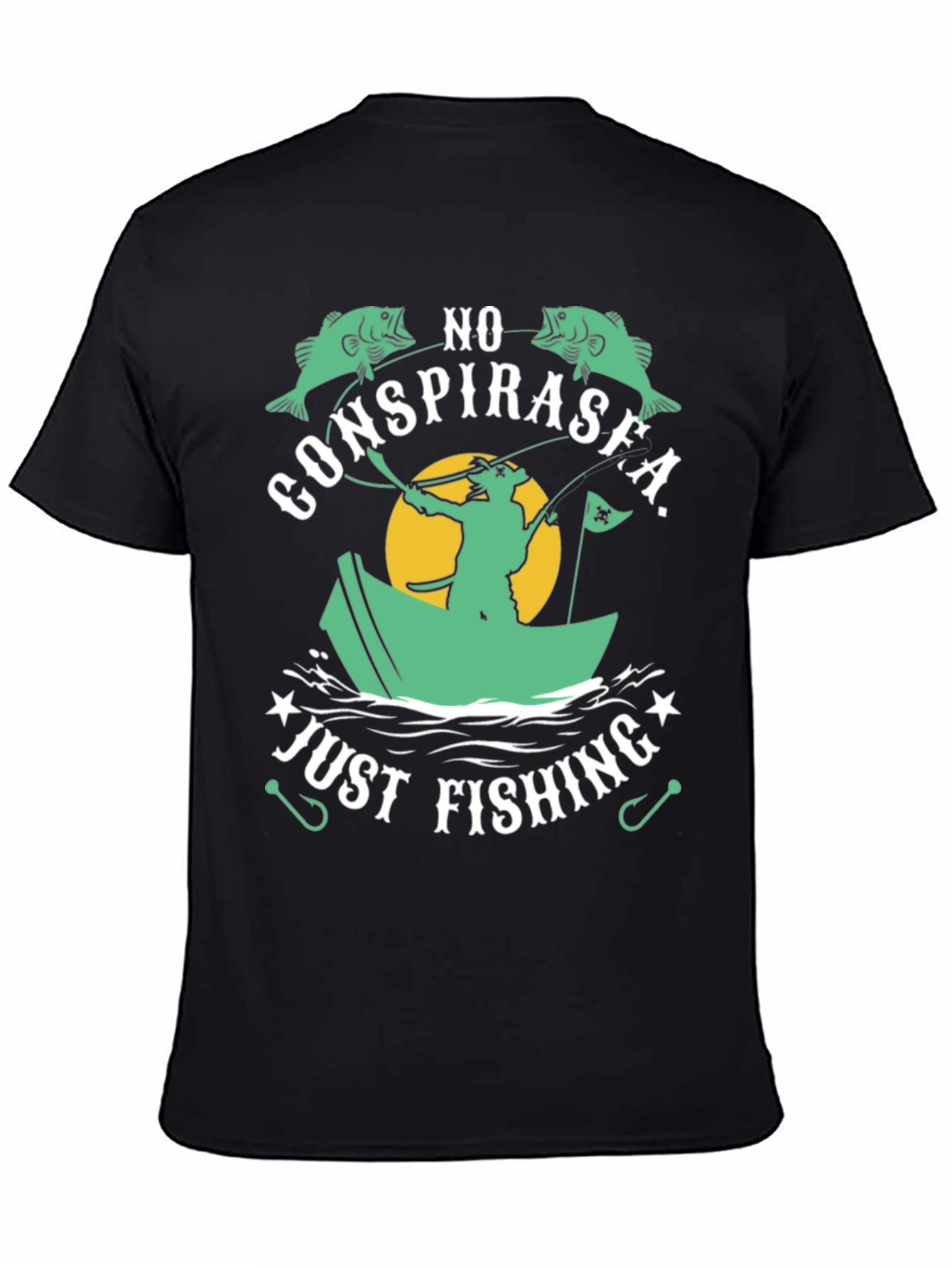 Black No Conspirasea Just Fishing T-Shirt view 4