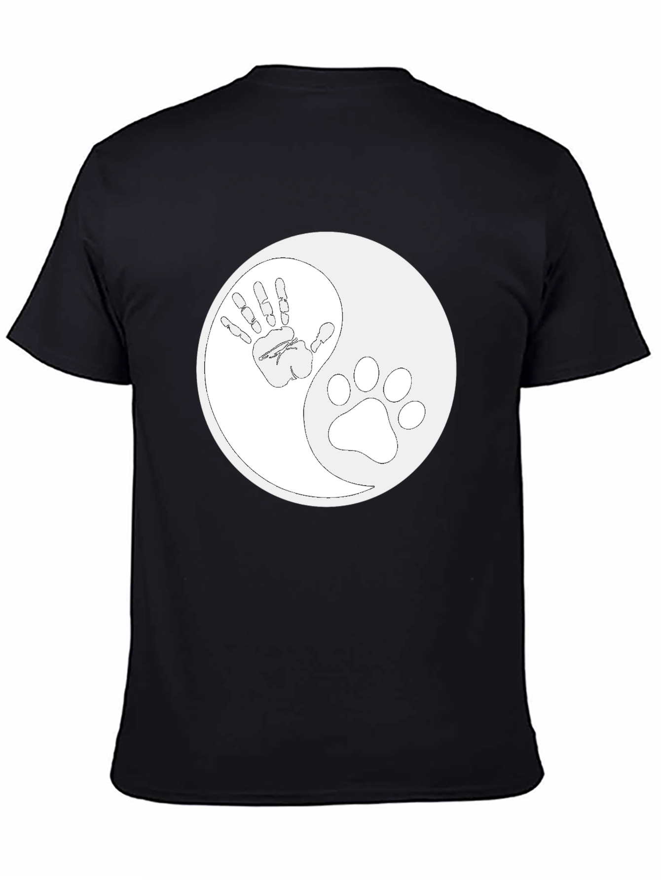Black Yin Yang Hand and Paw Print T-Shirt view 4
