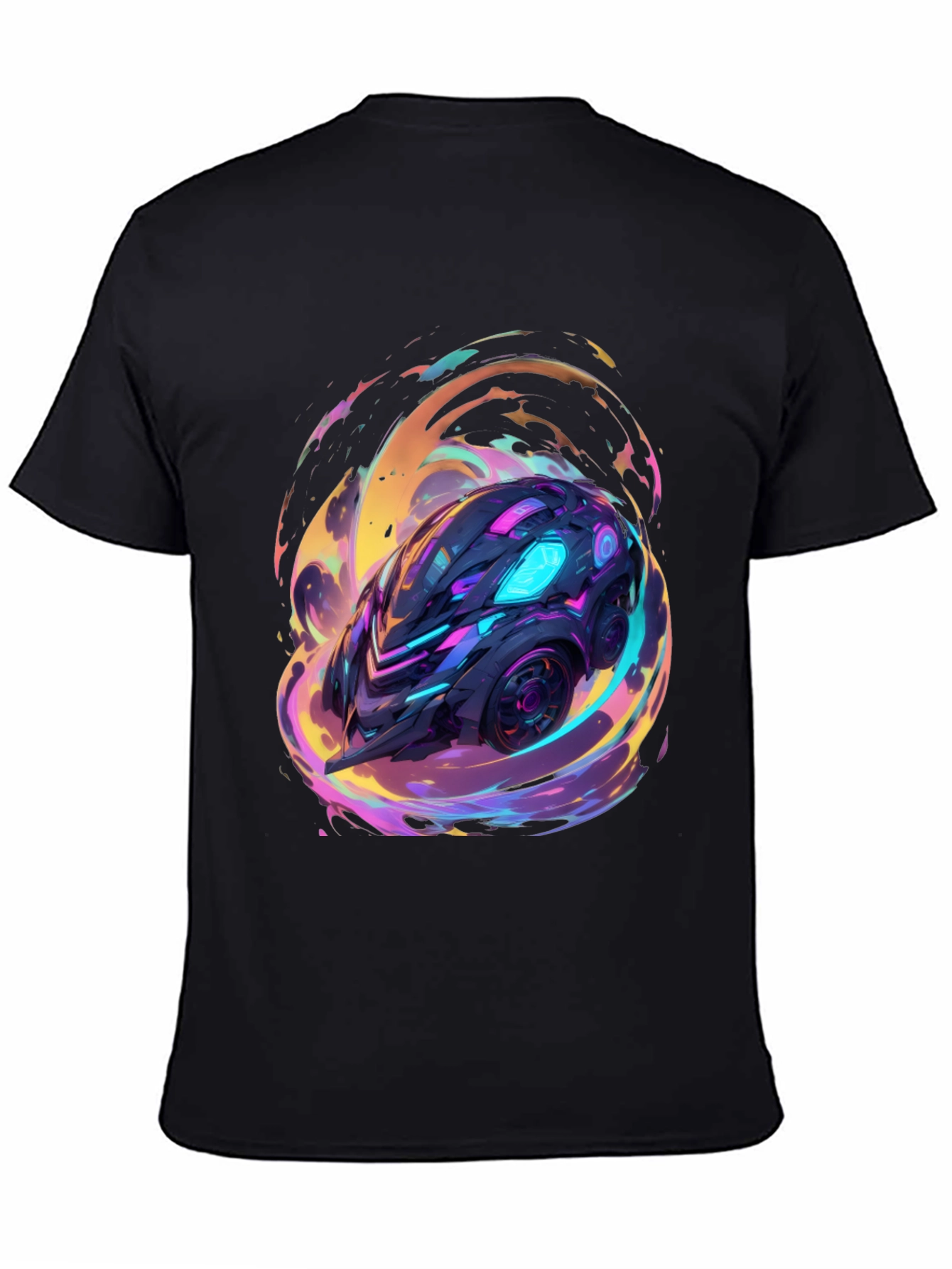 Black Futuristic Car Graphic Tee - Black Cotton Shirt view 4