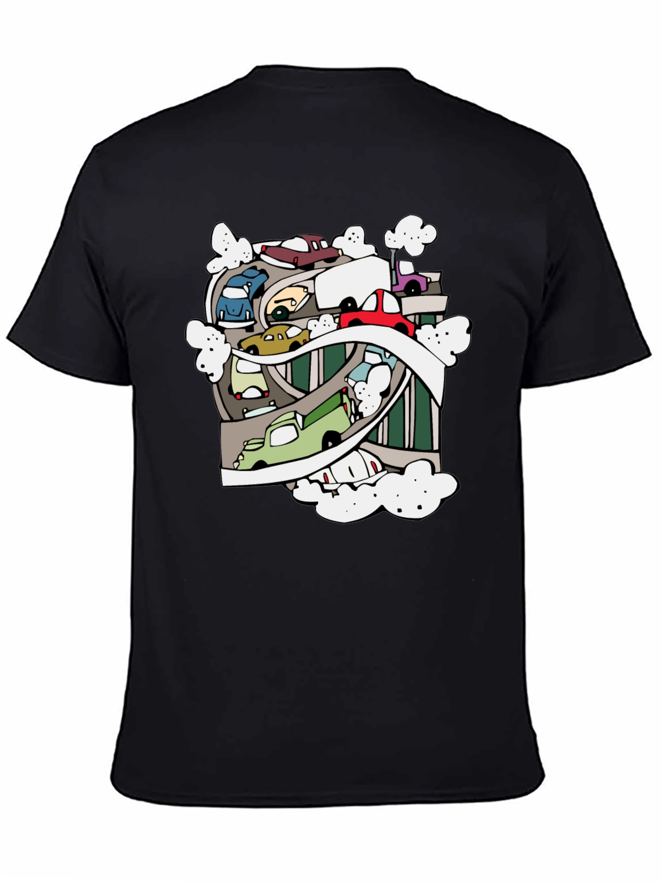 Black Cartoon Cars Graphic Black T-Shirt view 4