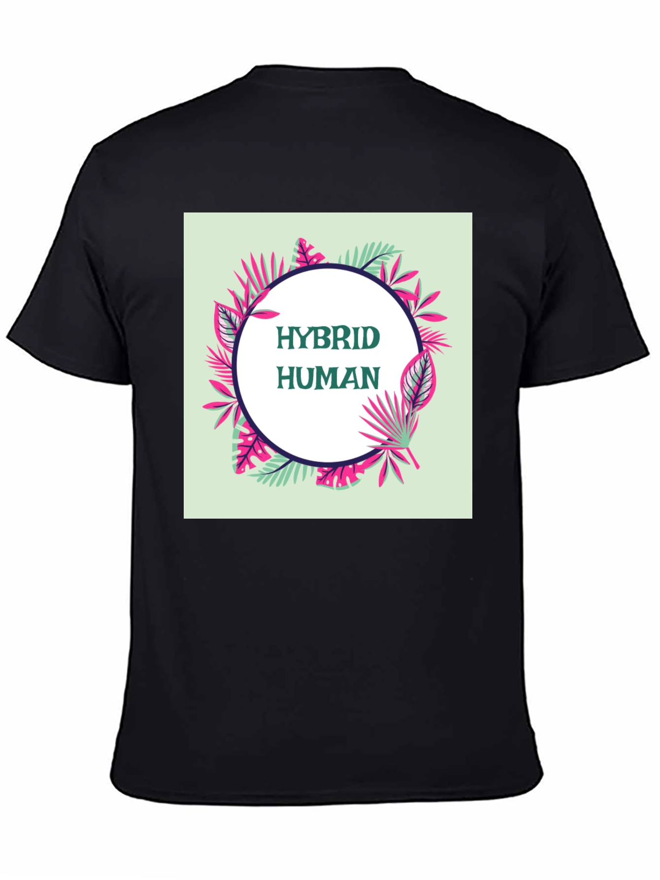 Black Hybrid Human Graphic Tee - Tropical Leaf Design view 4
