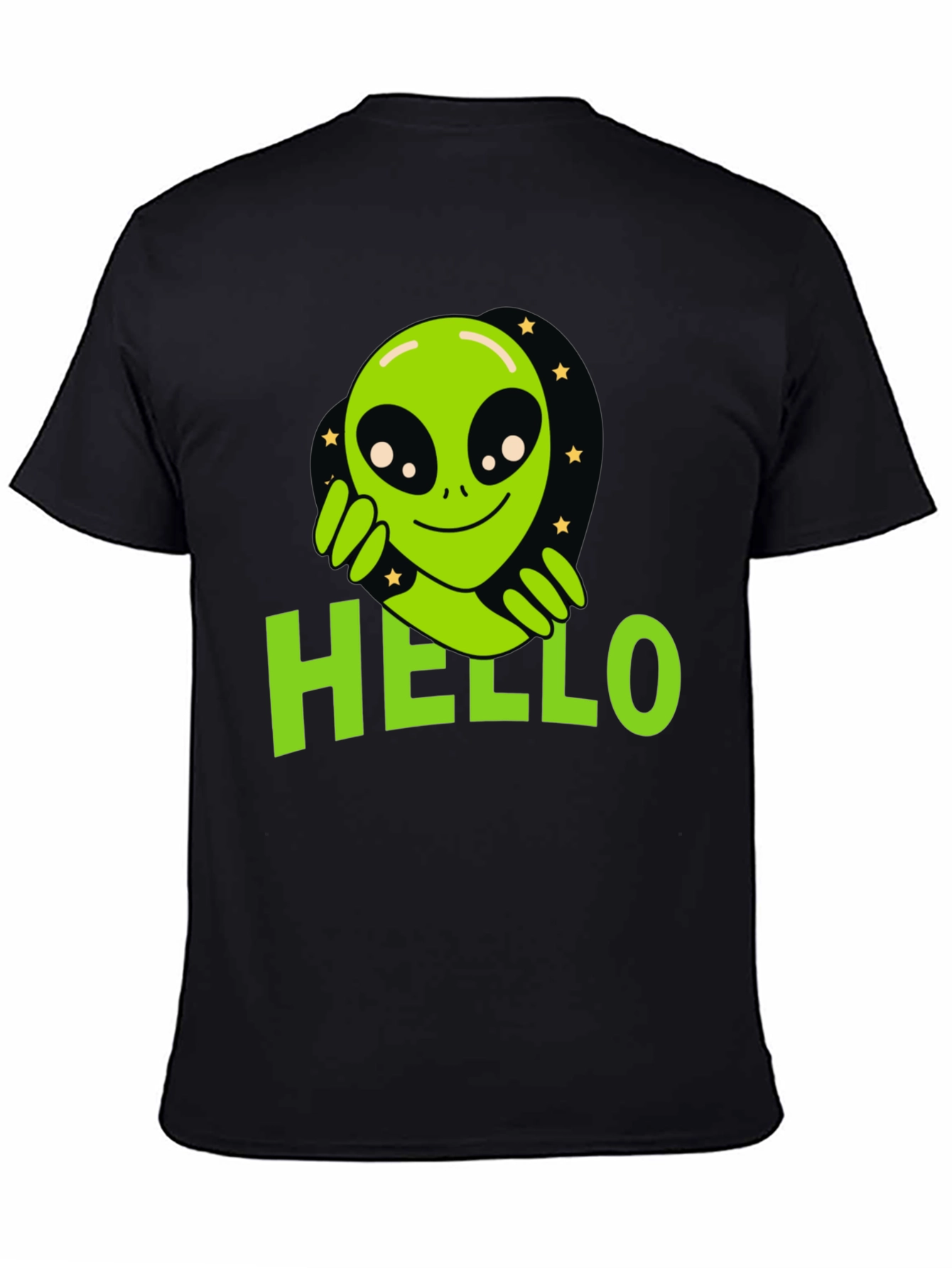 Black Alien Hello T-Shirt - Black Graphic Tee view 4