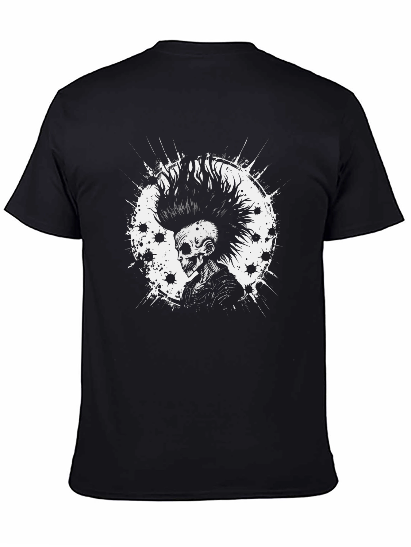 Black Punk Skull Graphic Tee - Black Cotton T-Shirt view 4