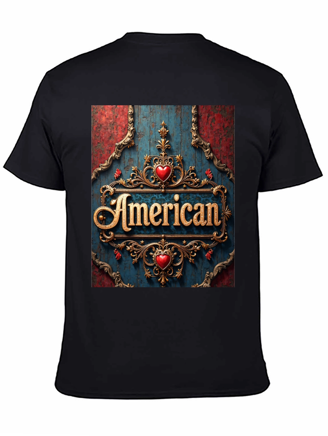 Black American Pride T-Shirt: Ornate Heart Design view 4