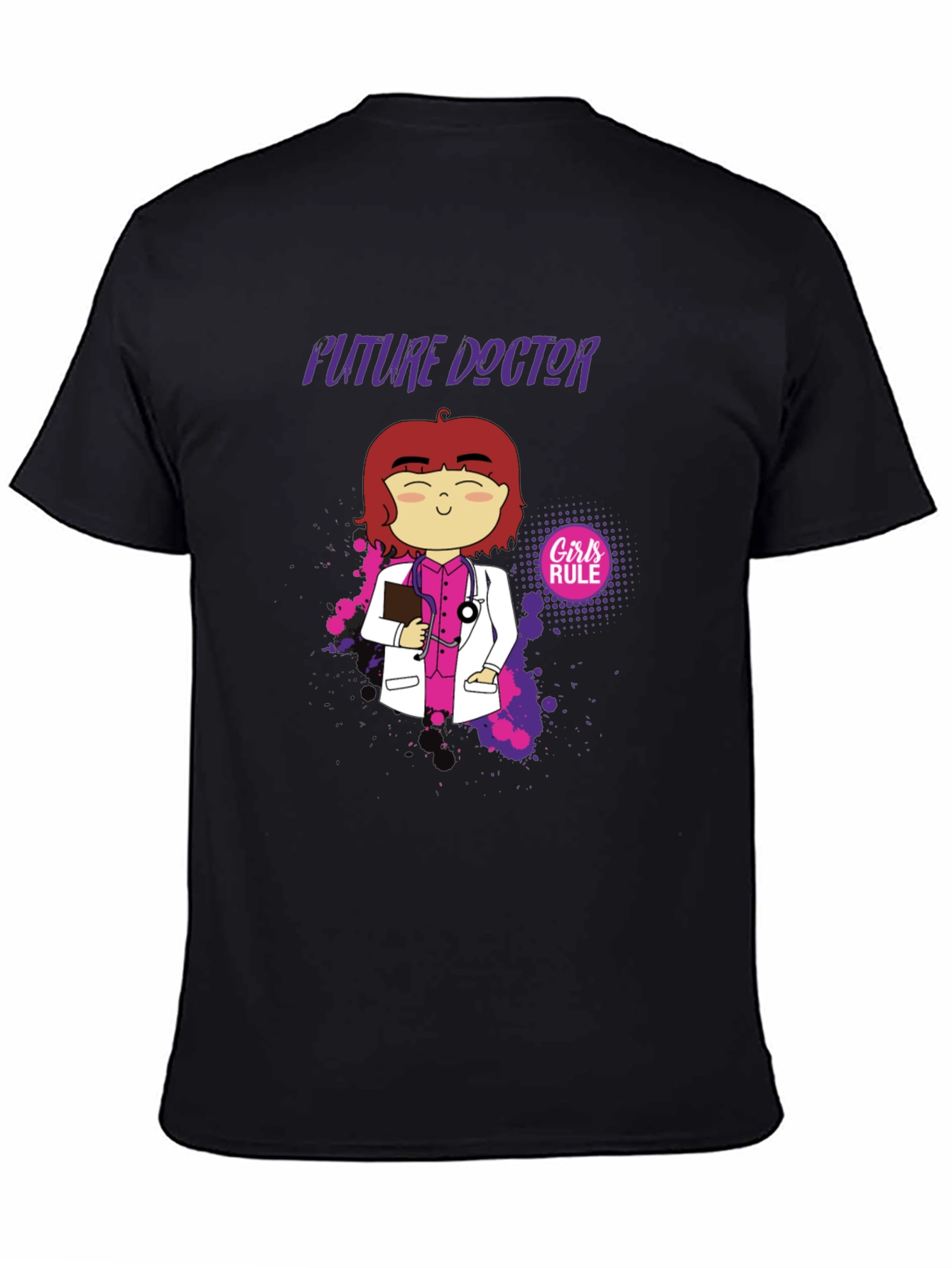 Black Future Doctor Cartoon Graphic T-Shirt view 4