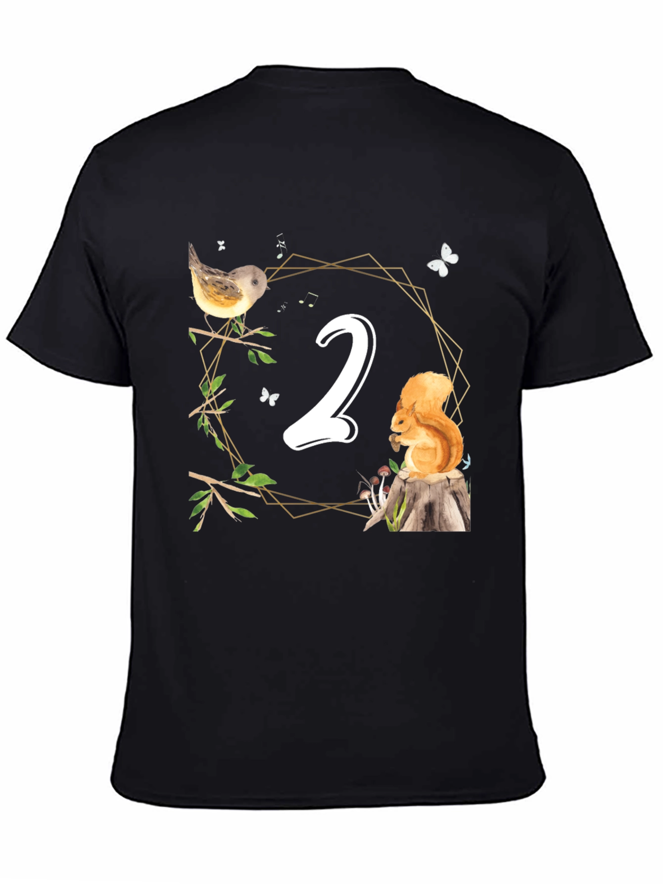Black Cute Woodland Second Birthday T-Shirt view 4