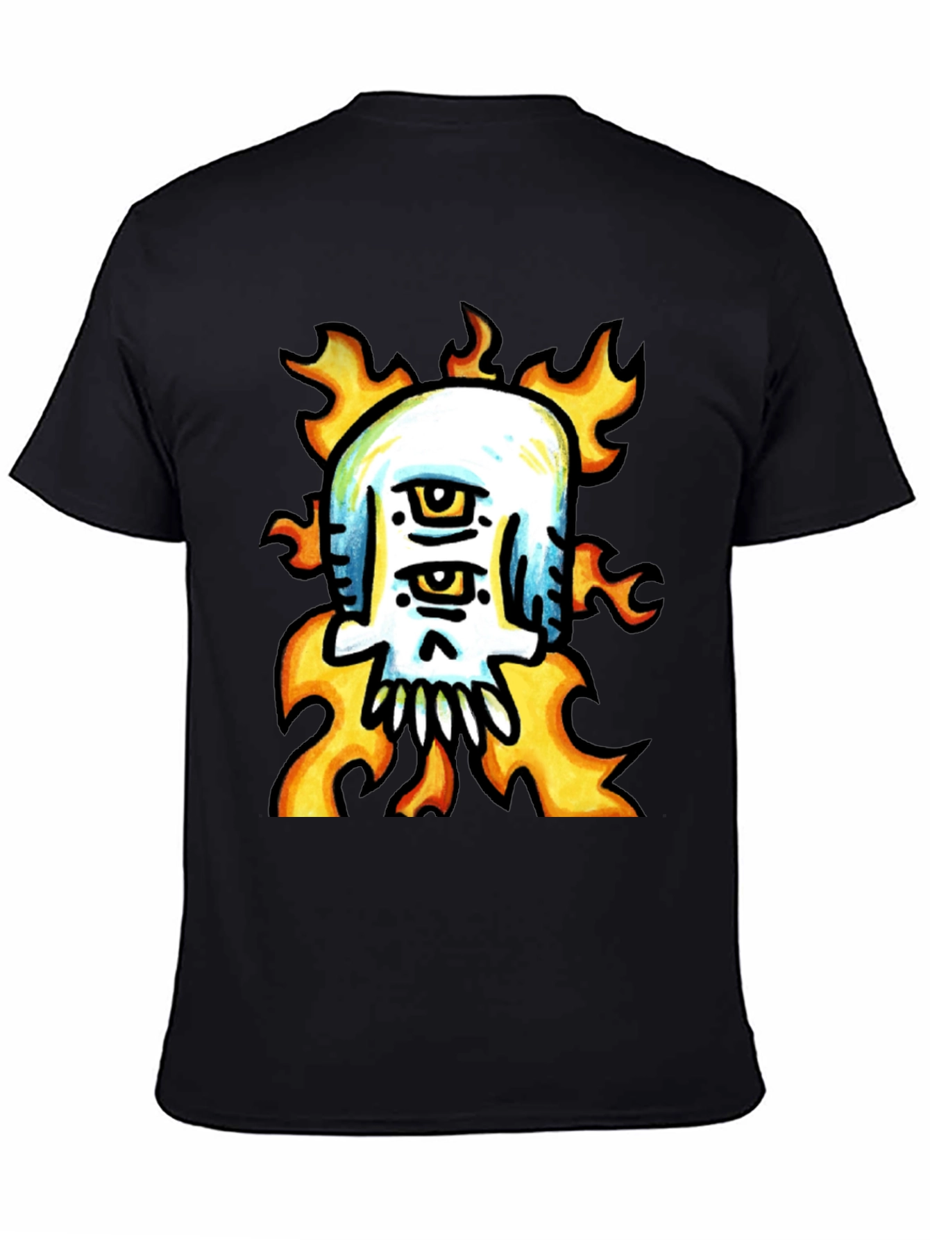 Black Fiery Skull Graphic Tee - Unique Design view 4