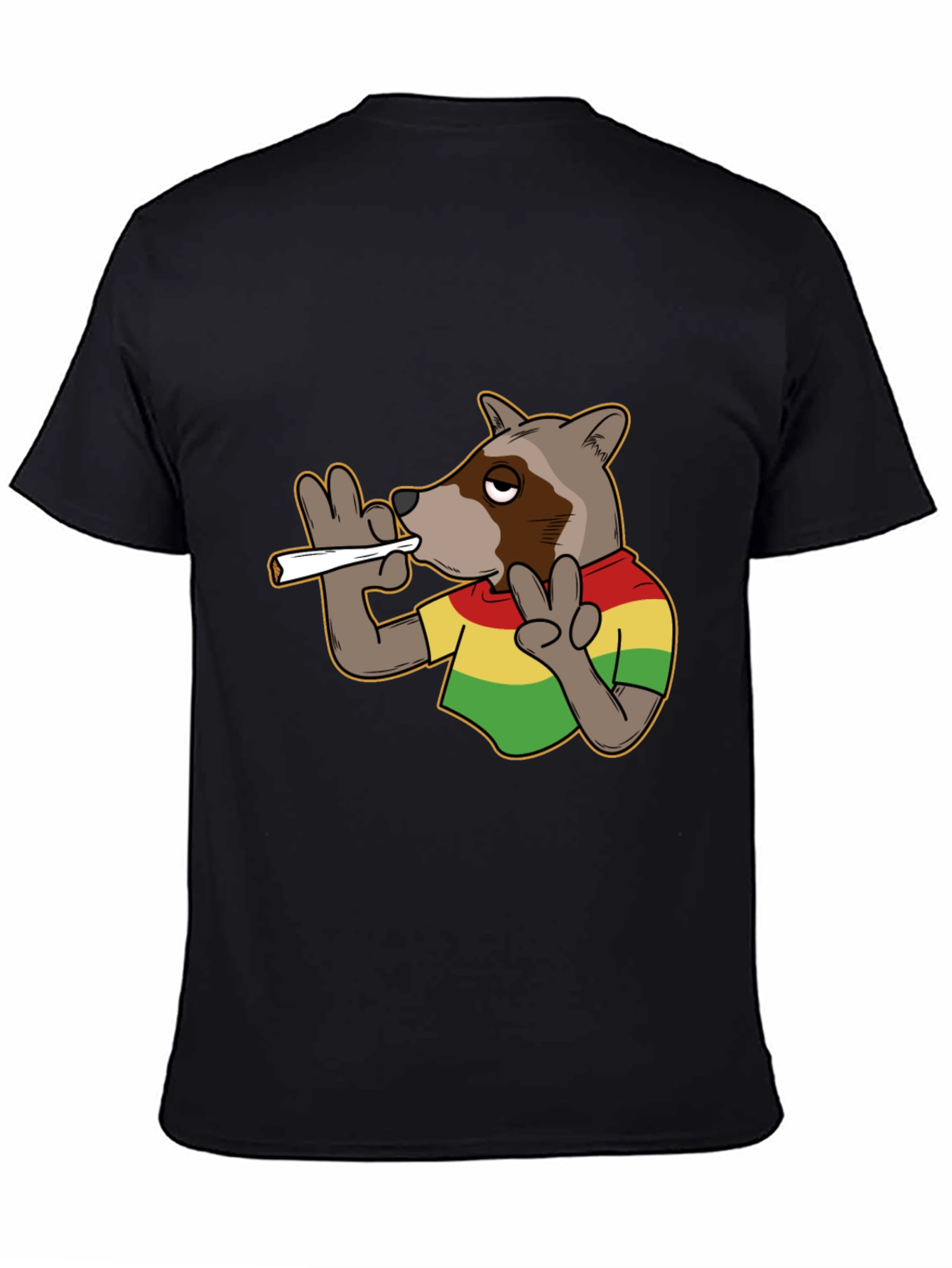Black Cool Rasta Raccoon T-Shirt - Relaxed Fit view 4